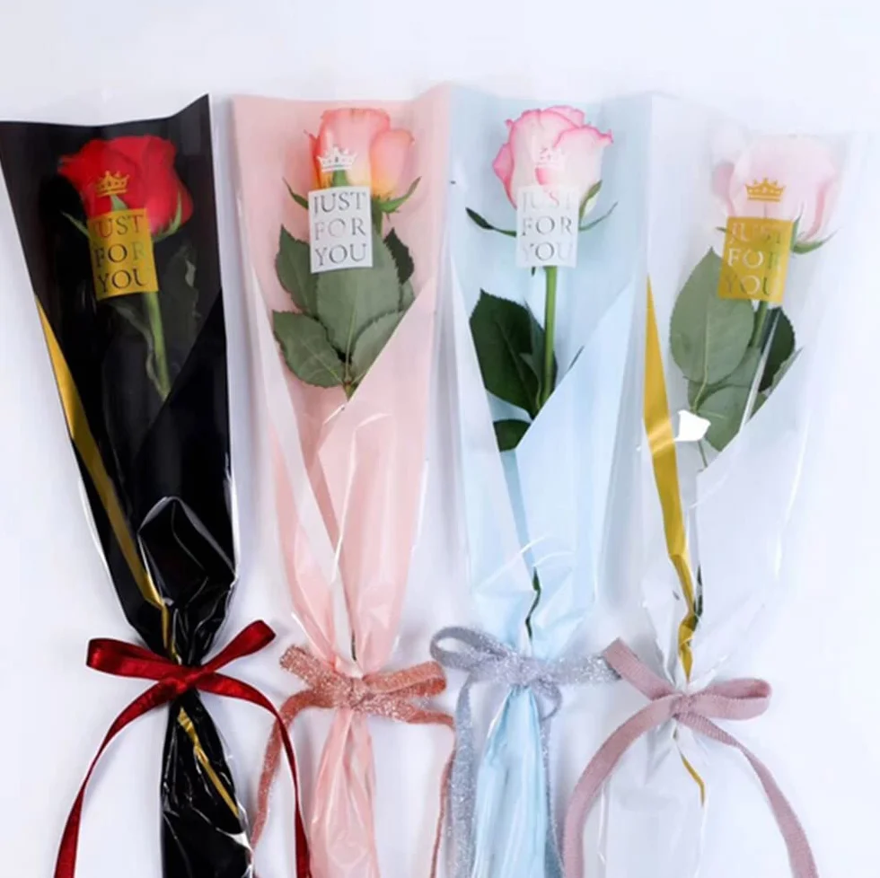 Bolsa de embalaje de rosas individuales impermeable 100 unidades 4 colores suministros de ramo de floristería
