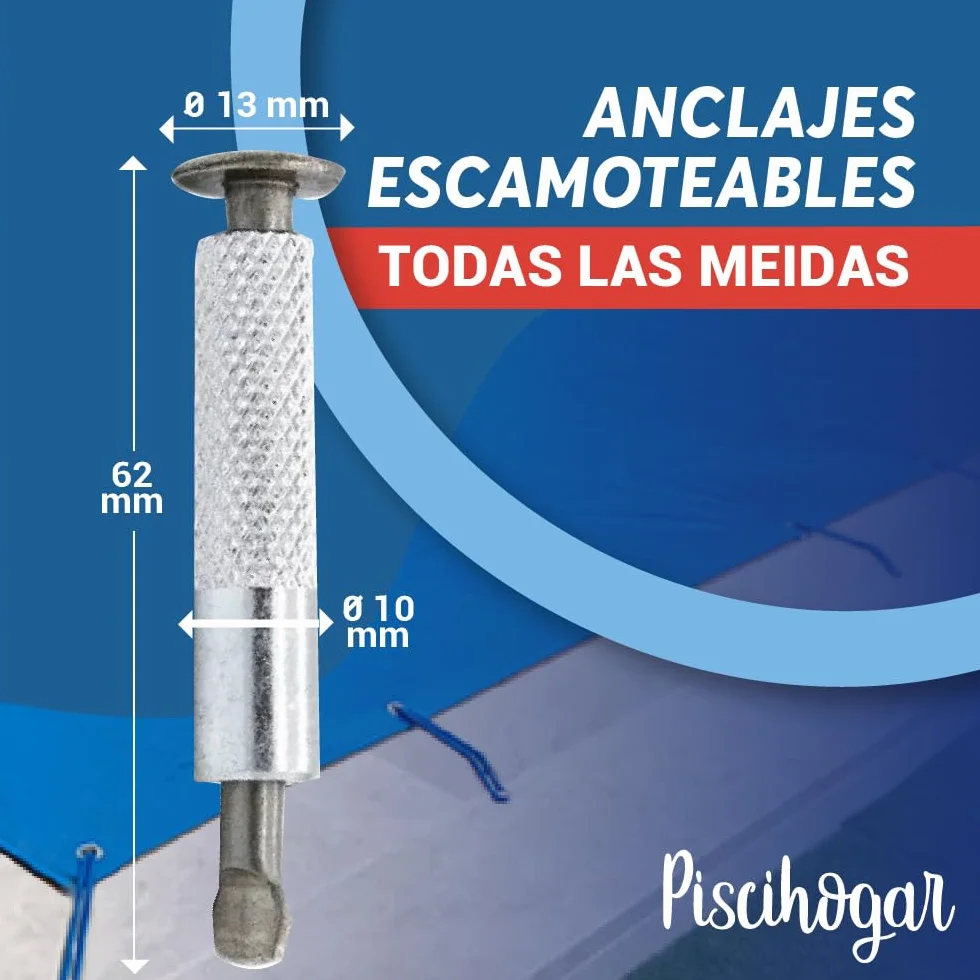 Tornillo de Anclaje para Lona Cobertor de Piscina 100% INOX Acero-Aluminio Escamoteable MONOBLOC Pack 20 Uds