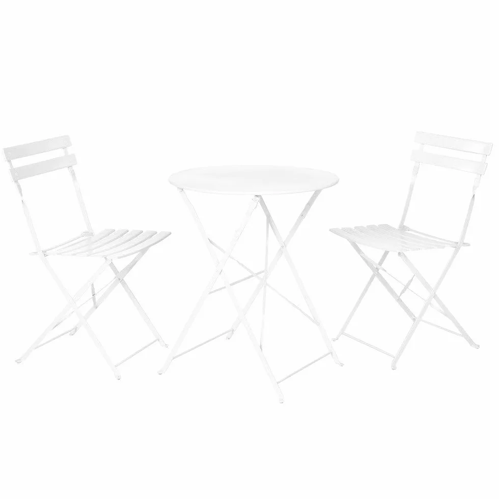 LOLAhome Conjunto de Mesa y 2 sillas de jardín Sira con láminas Curvas de Acero Blanco