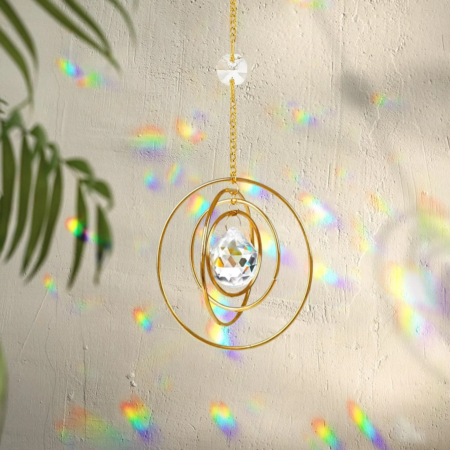 Captador de sol de cristal arco iris prismas decoración ventana colgante 4 círculos latón