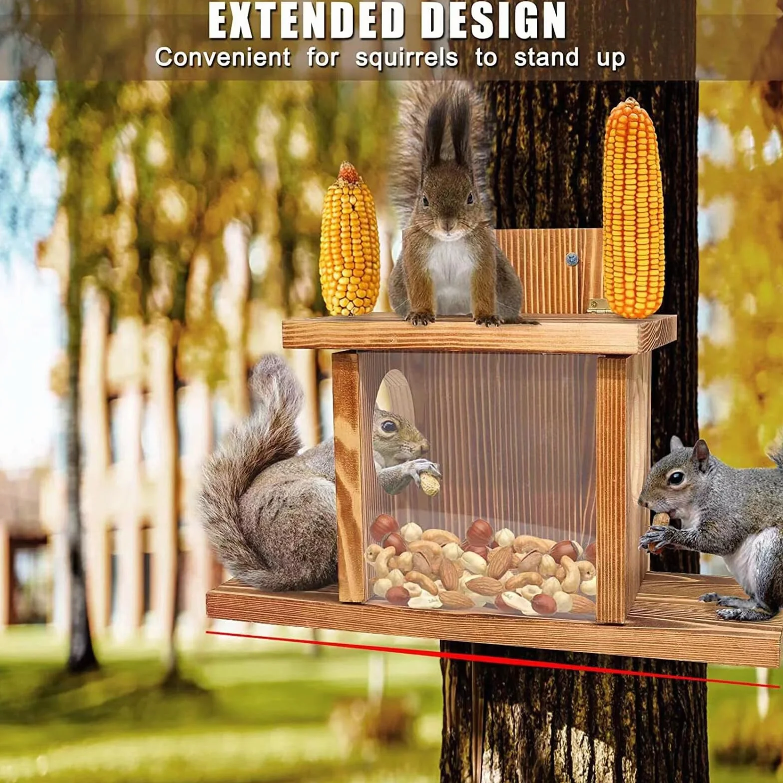 Comedero para ardillas con soporte para maíz, alimentador de vida silvestre, decoración de jardín, marrón claro