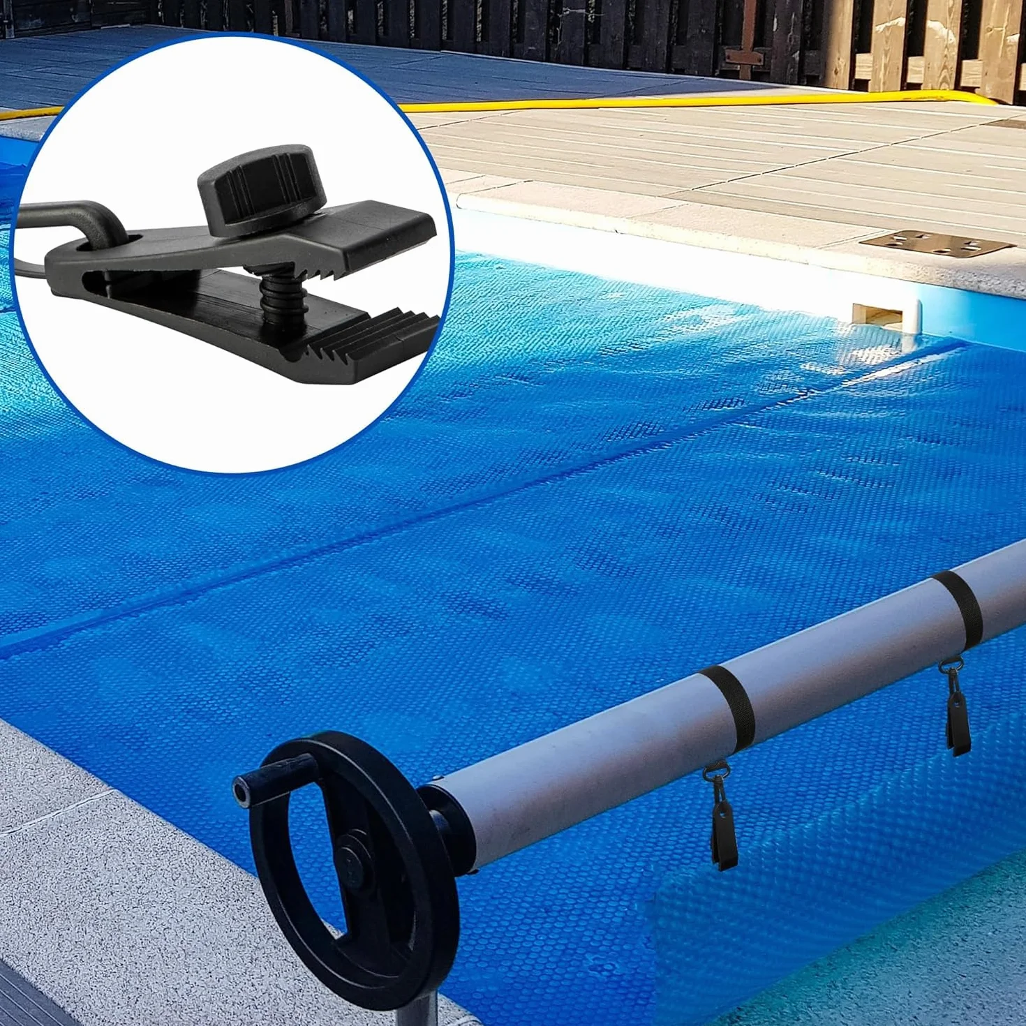 Enrollador de piscina – Juego de 8 bandas de fijación y grapas para sistema de enrollado móvil
