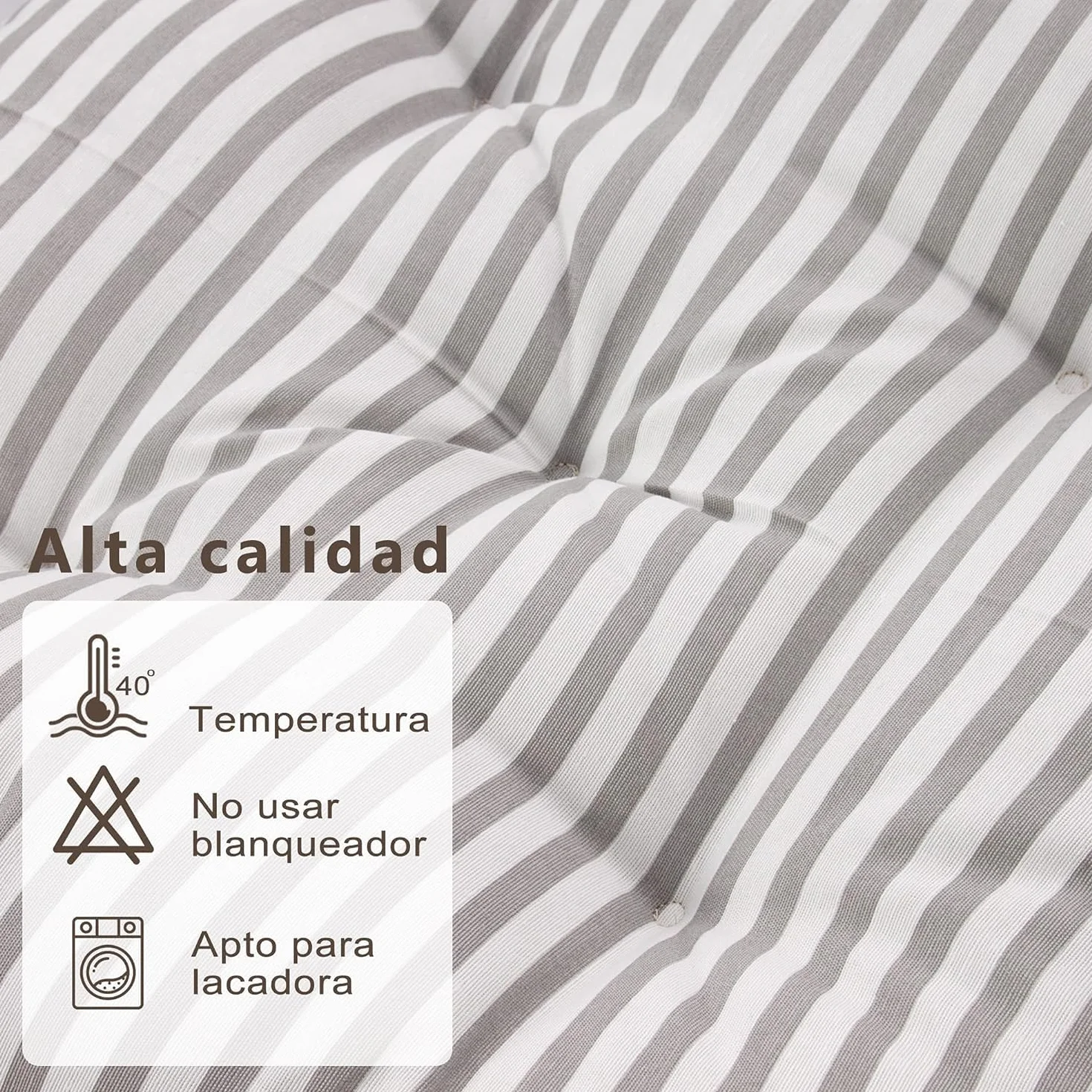 Pack 4 Cojines para Silla 45x45x5 cm Efecto Tridimensional Relleno 100% Poliéster Color Rayas Gris