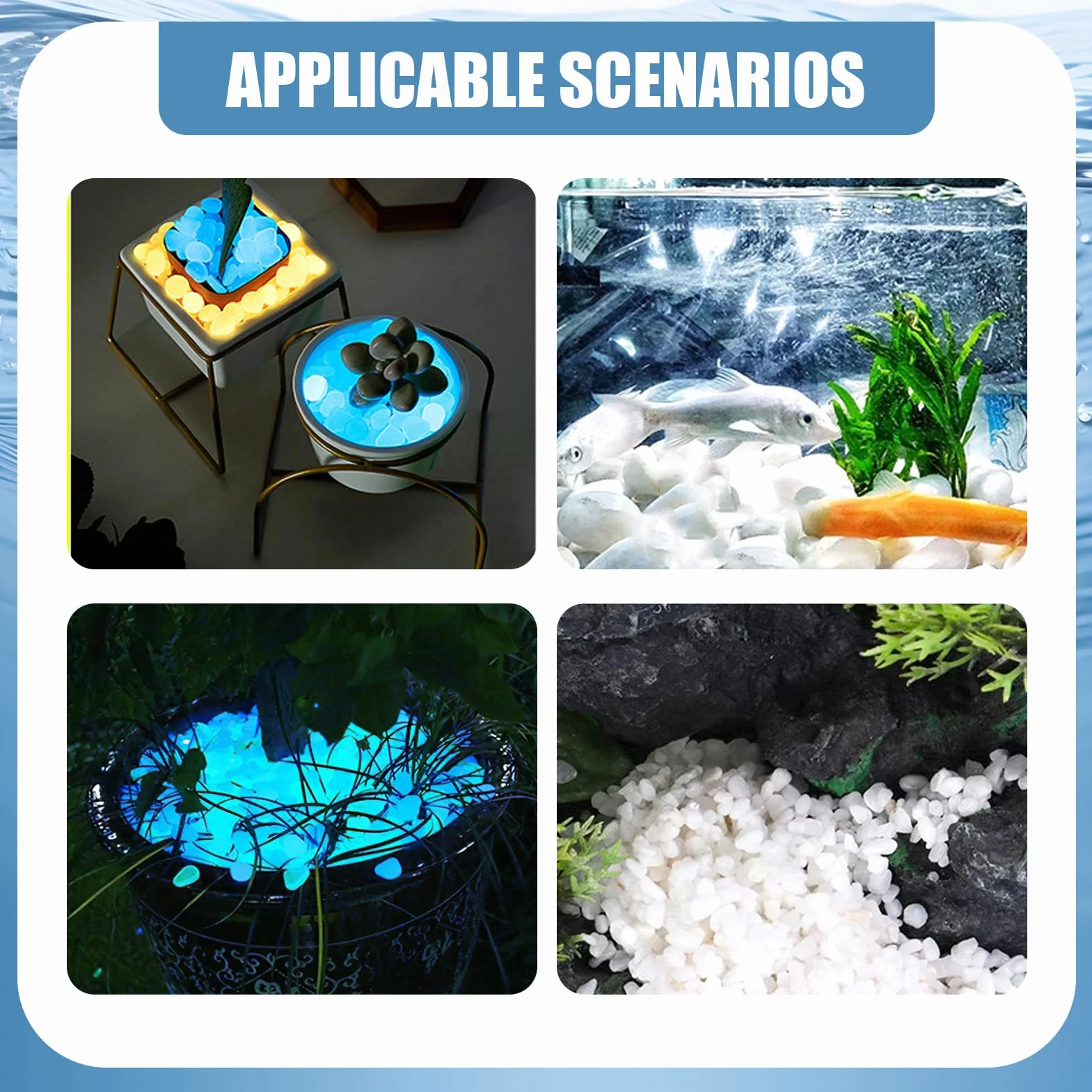 Piedras Luminosas Blanco 300 Piezas, Guijarros Fluorescentes Decoración Jardín Acuario Senderos