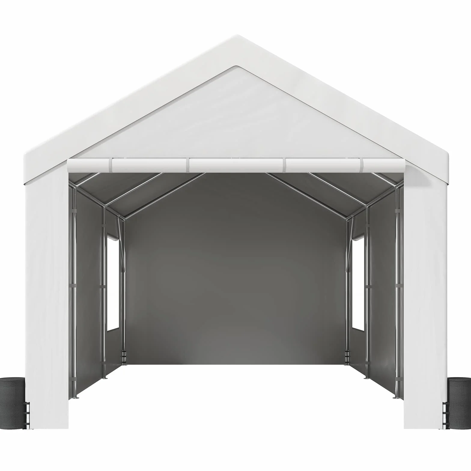 VEVOR Toldo para Cochera 3,7x6 m Carpa para Garaje con Paredes Laterales Desmontables Ventanas Puertas Enrollables Lona Impermeable Blanco