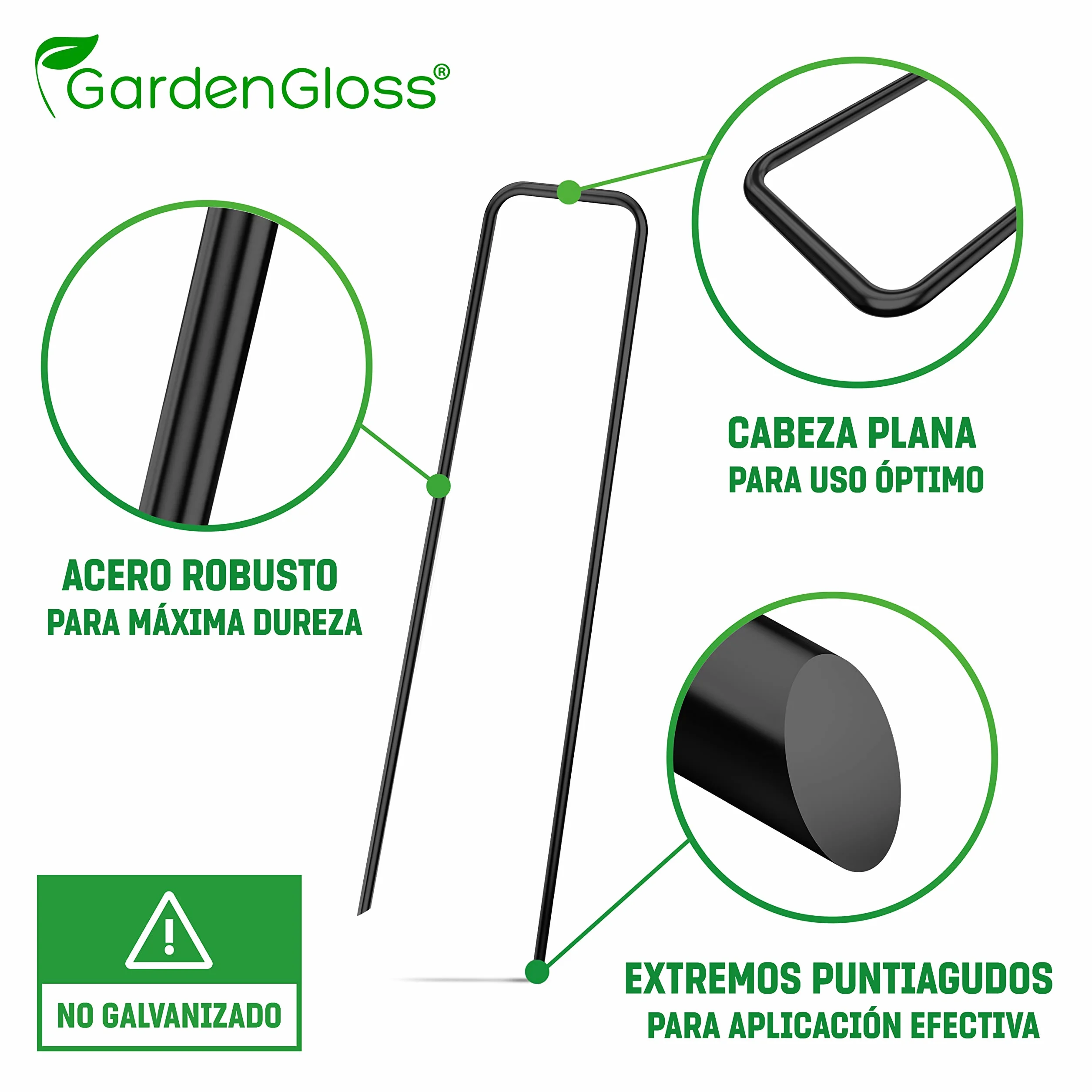 GardenGloss Grapas de Sujeción de Acero Robusto - Anclaje de Tierra para Malla Antihierbas - 150 mm x 25 mm x 2.7 mm (25 Piezas)