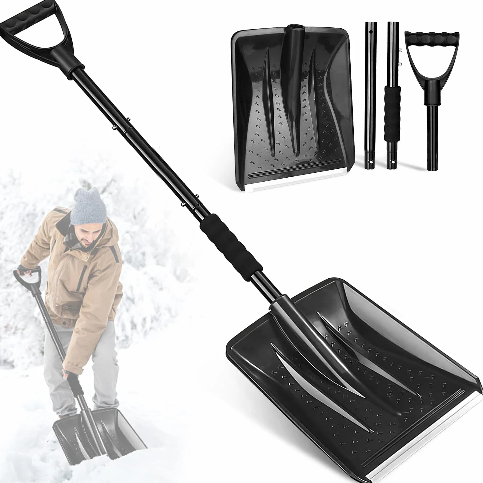 Carretilla Elevadora de Nieve 108 cm Desmontable 4 Piezas Pala Nieve Ajustable Portátil