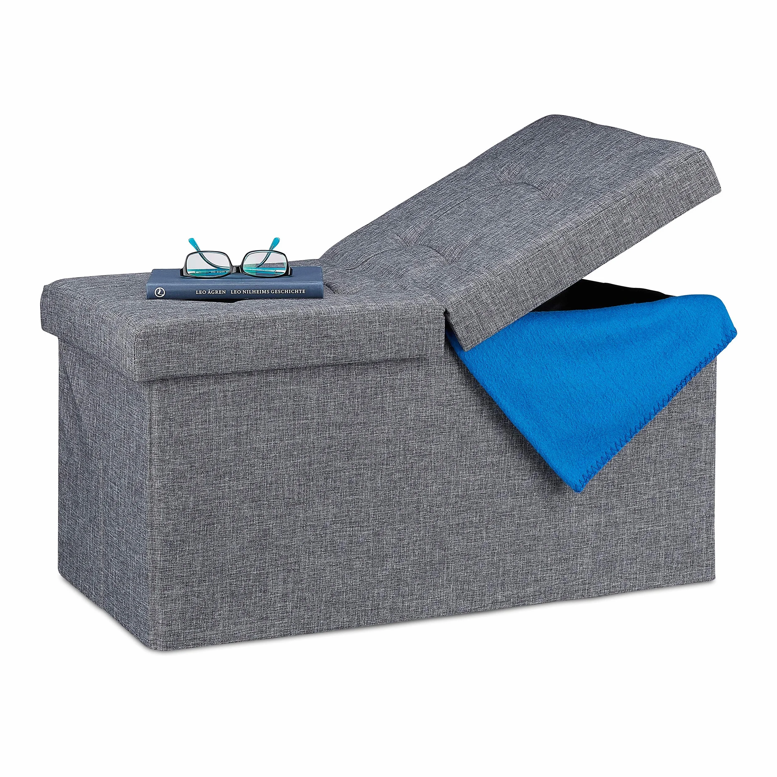 Relaxdays Baúl Almacenamiento Banco Plegable 39x75x37 cm Gris Oscuro