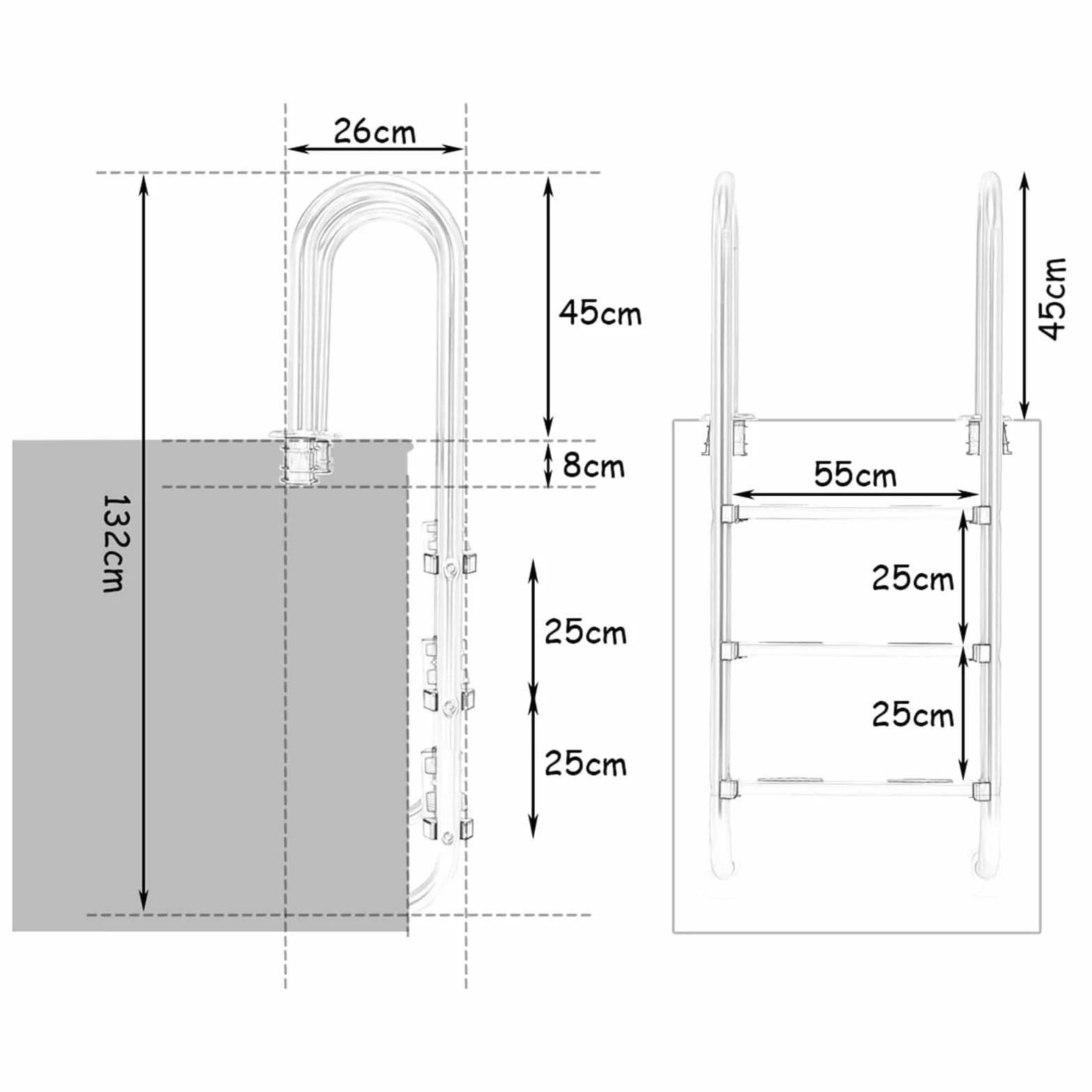COSTWAY Escalera de Piscina de 3 Peldaños, Acero Inoxidable, Antideslizante, 55x26x132 cm, 150 kg