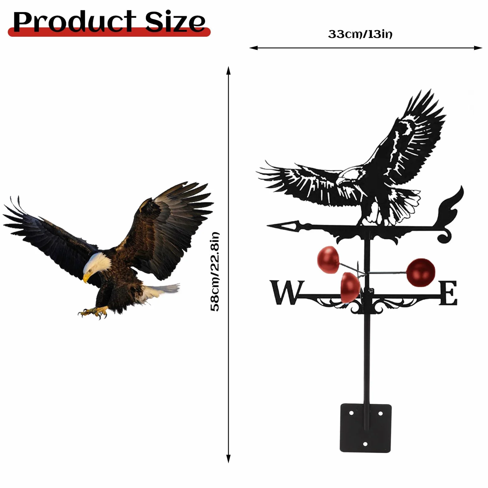Metal Eagle Weather Vane 3D Roof Mount Outdoor Decor Garden Farm Patio