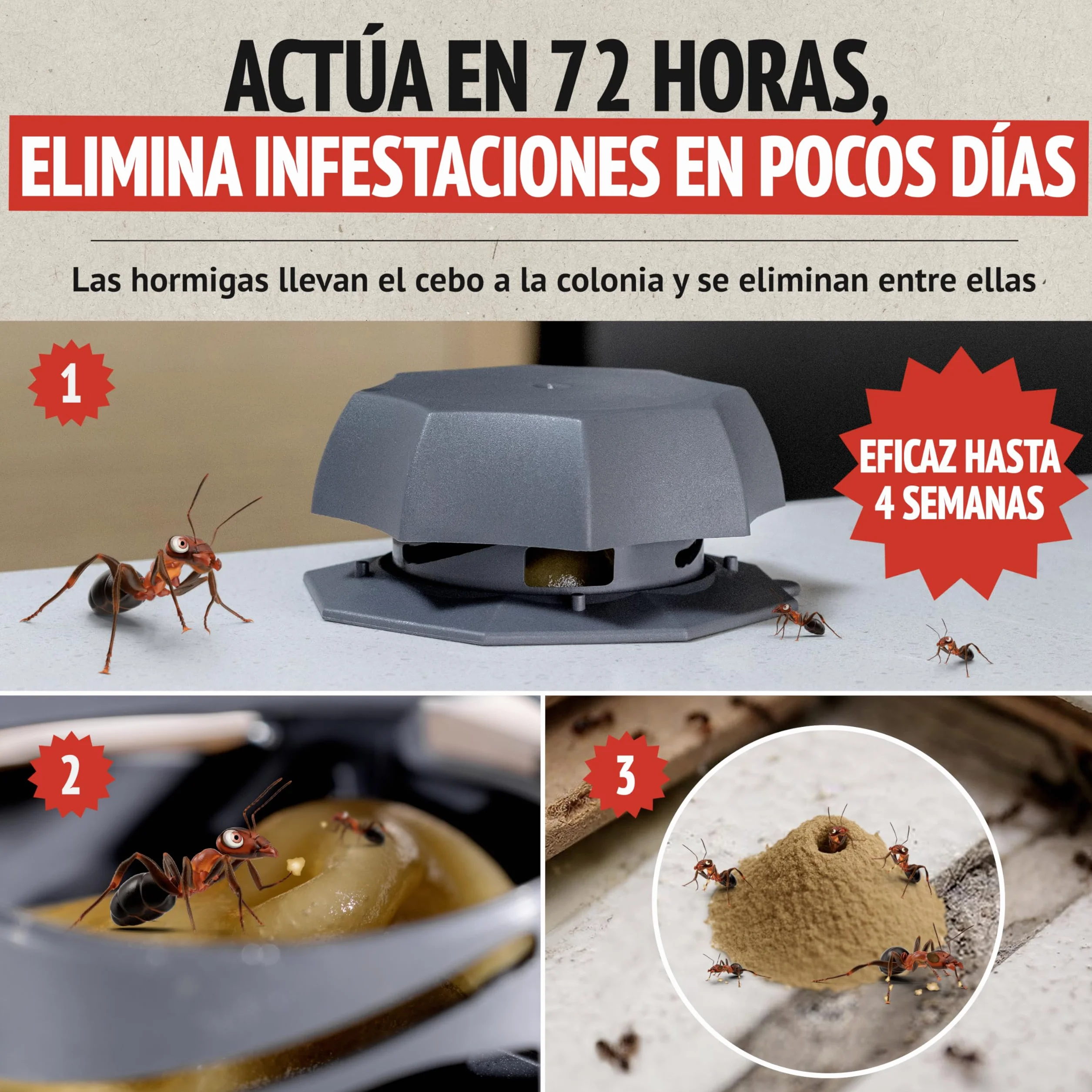 Trampa para Hormigas Pack 4 Unidades - Mata Hormigas con Cebo Anti Hormigas para Interior y Exterior