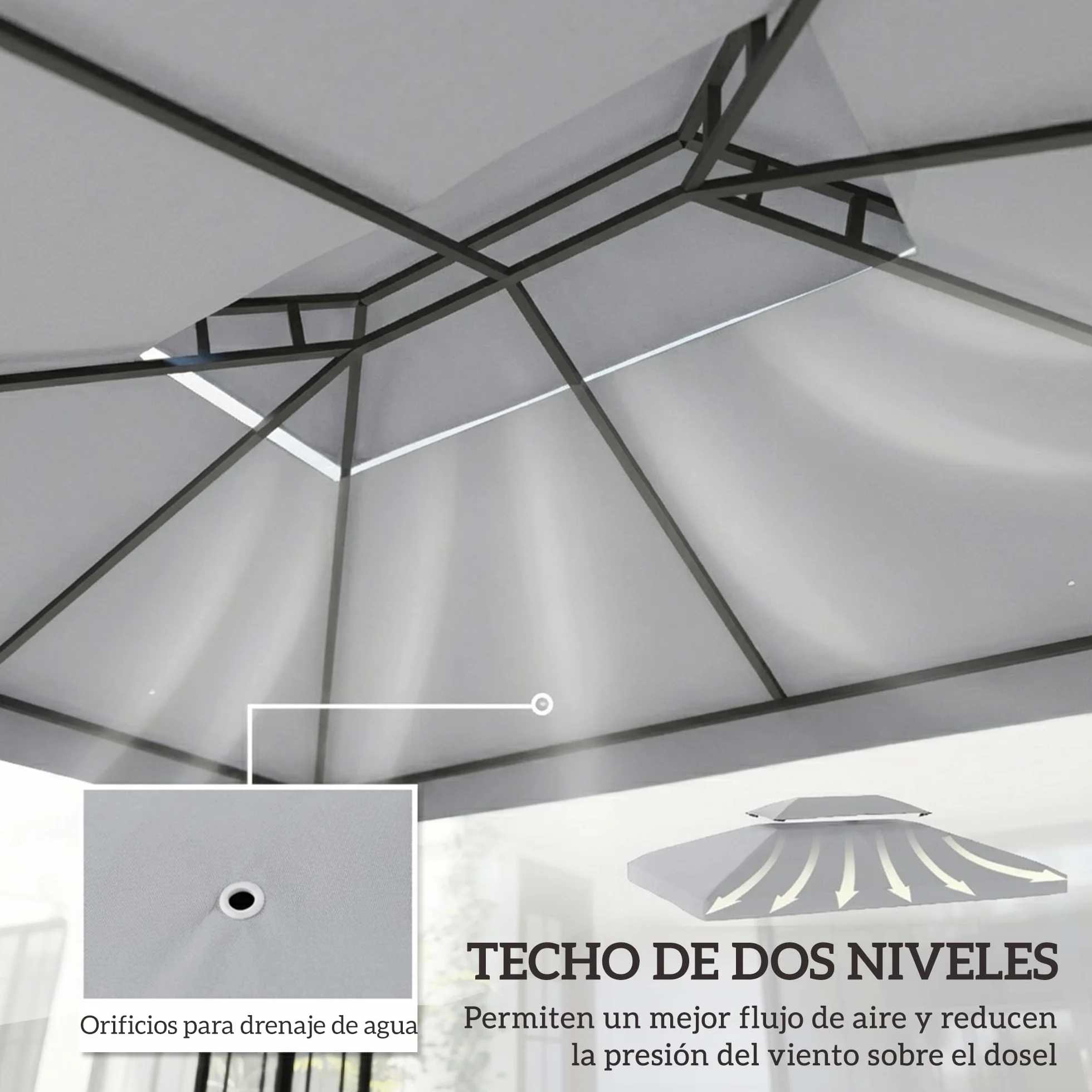 Outsunny Techo de Repuesto para Cenador, 4x3 m, Cubierta de Repuesto con Techo Doble, 10 Orificios de Drenaje y Protección UV, Solo Toldo de Recambio para Pabellón Gazebo, Gris Claro