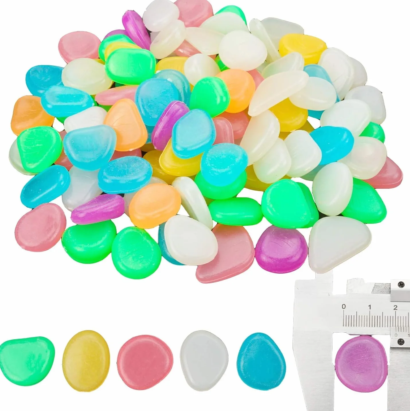 Piedras Luminosas 300 Piezas Guijarros Brillan en la Oscuridad Decorativas para Jardín Acuario (1cm)