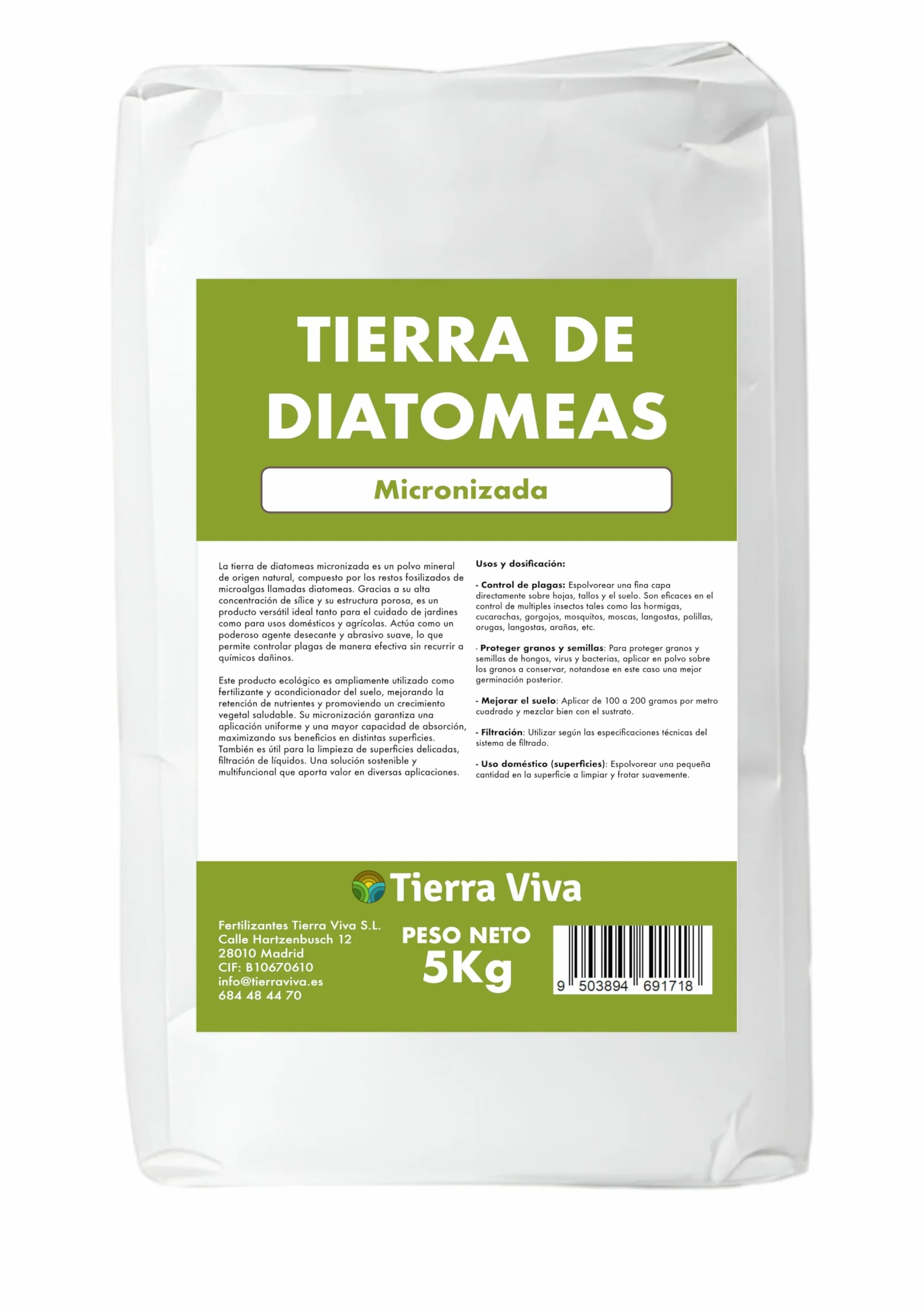 Tierra de Diatomeas Micronizada 5KG 100% Ecológico Sin Aditivos