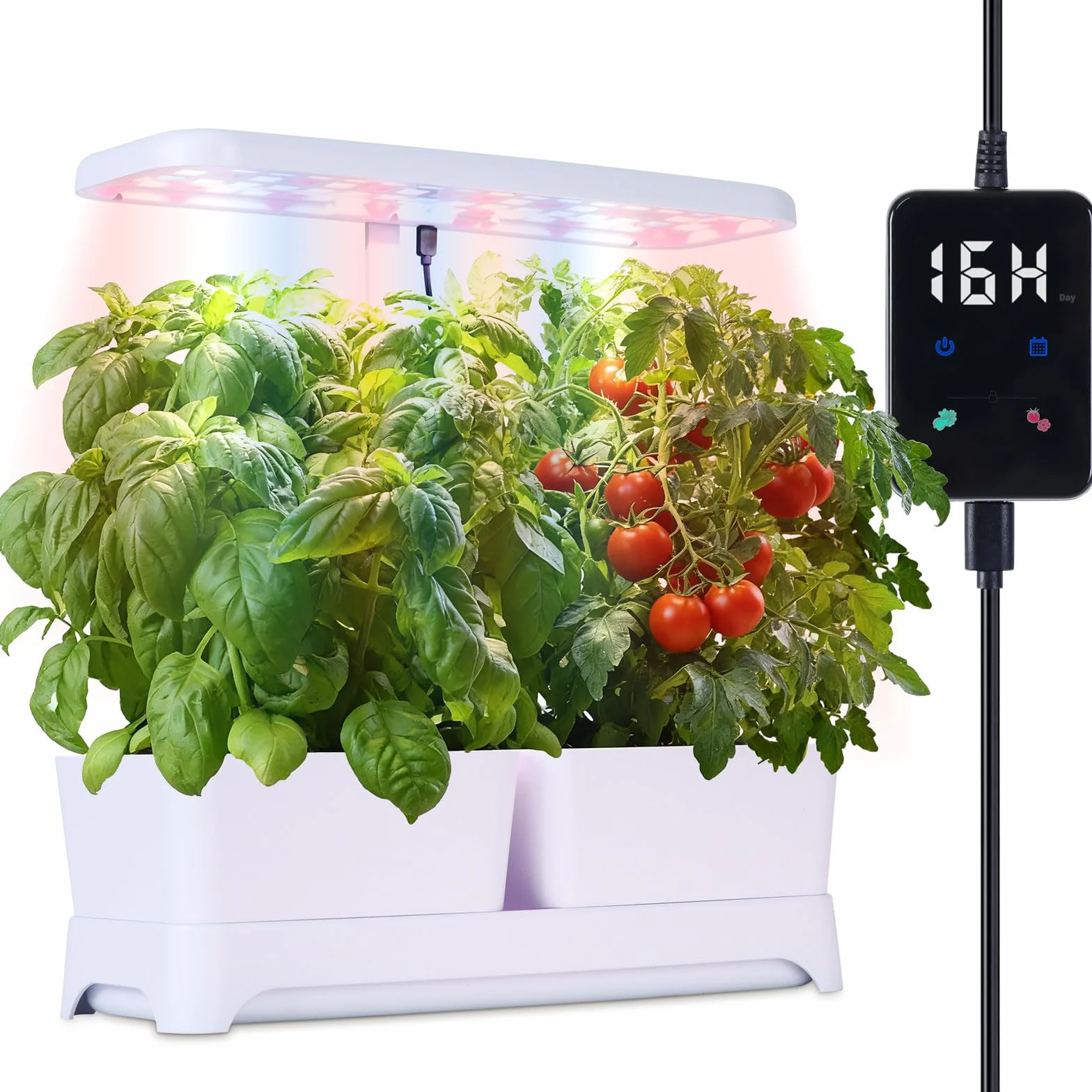 Macetas de luz LED de cultivo para jardín, kit de cultivo de hierbas, luz LED de espectro completo para plantas, lámpara de crecimiento ajustable en altura con controlador inteligente (blanco, 16 x