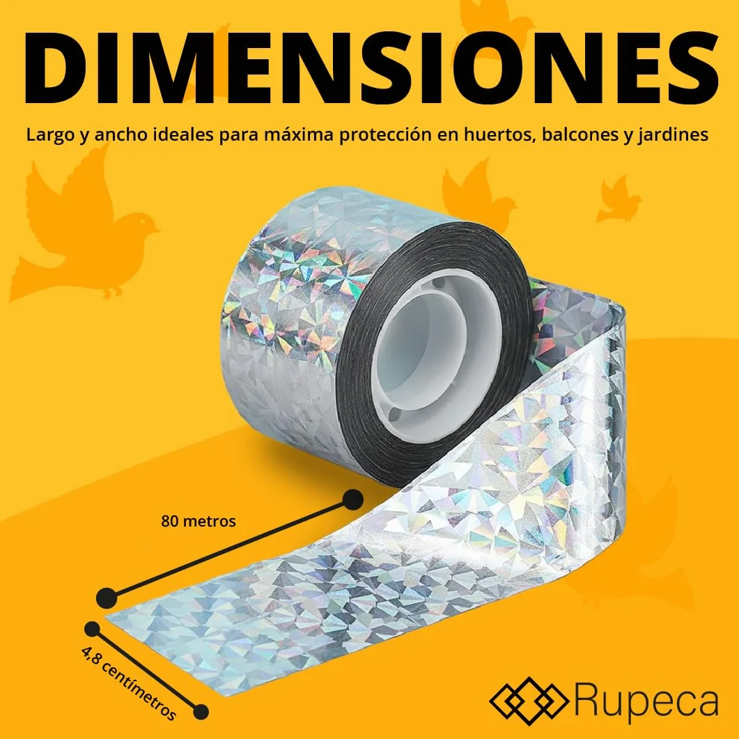 Cinta Repelente de Aves 80M x 4,8CM Ahuyentador de Pajaros Exterior