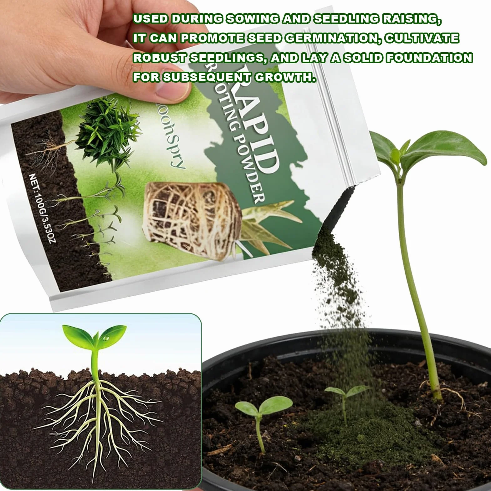 Activador de raíces en polvo rápido revitaliza crecimiento plantas esquejes interior exterior estimulador