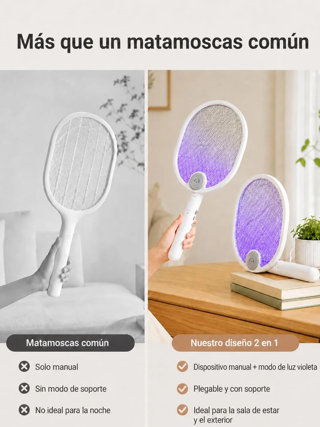 Raqueta Mosquitos Eléctrico Plegable 4000V 1800mAh USB 3 en 1 Recargable Mosquito Killer Trampa Portátil 3 Capas Malla Seguridad Base Soporte Pared