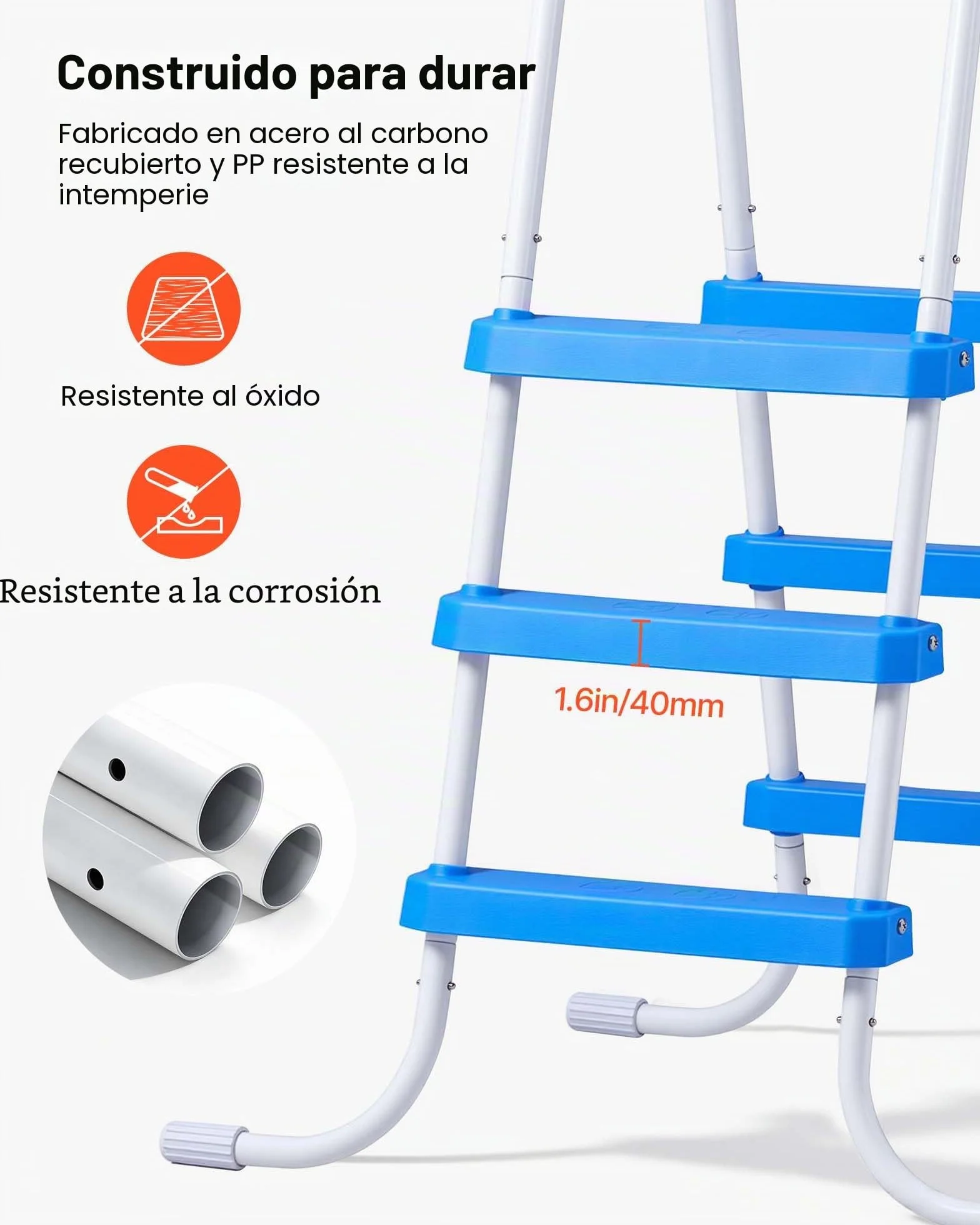 VEVOR Escalera para Piscina Desmontable 3 Peldaños 136 kg Acero al Carbono Antideslizante Pasamanos Ergonómicos