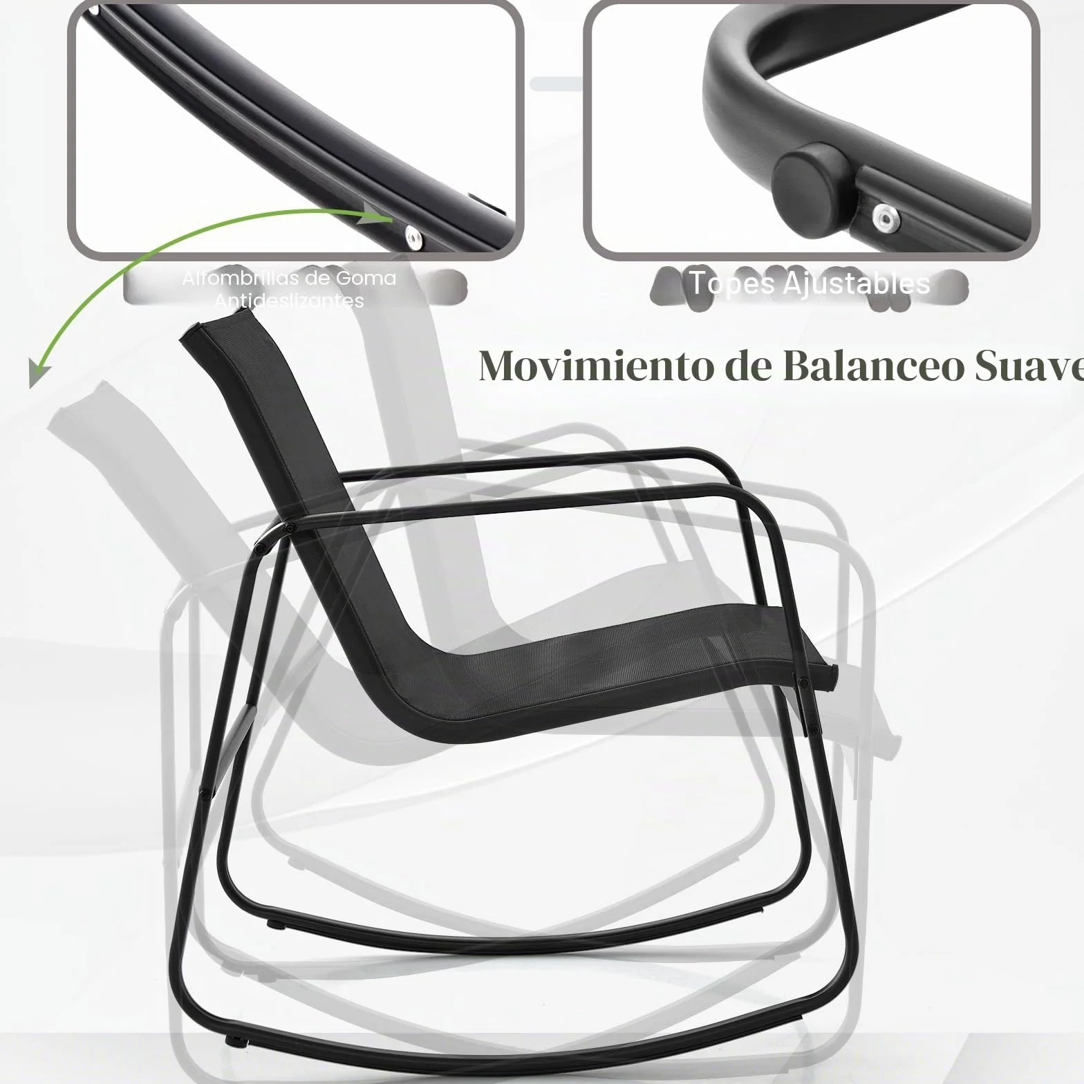 KOMFOTTEU Juego de Muebles de Jardín de 3 Piezas, Sillas Mecedoras de Textileno y Mesa de Cristal