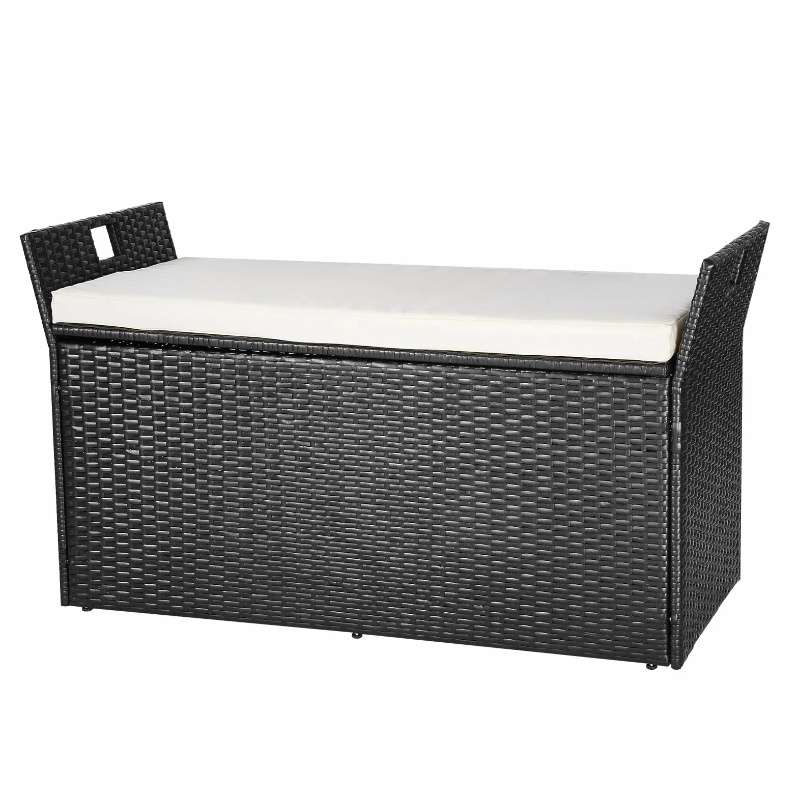 VEVOR Baúl de Almacenamiento de Ratán Sintético 125x55x70 cm con Cojín para Exterior, Jardín