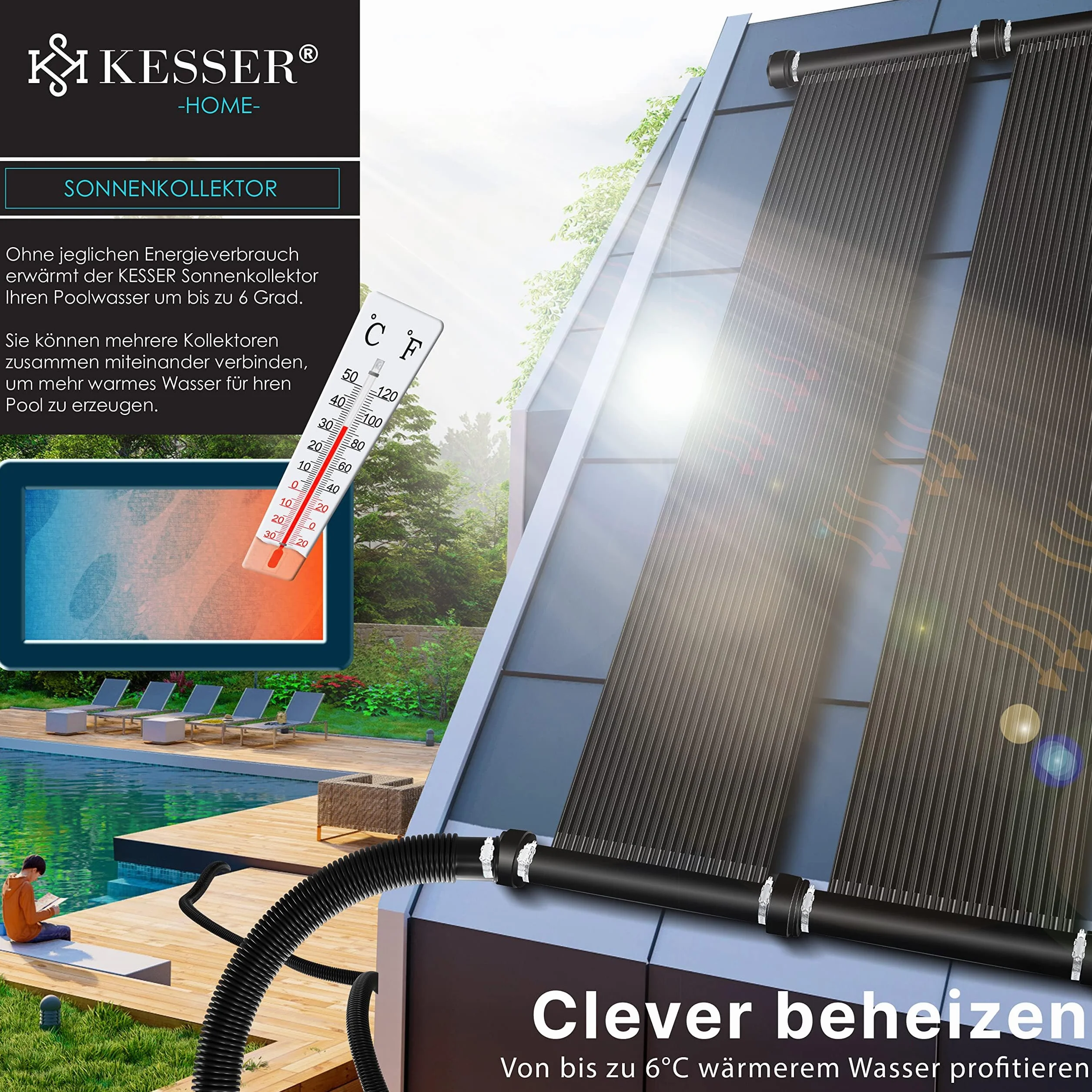 KESSER Colector solar para piscina 300x70 cm calefacción solar UV resistente
