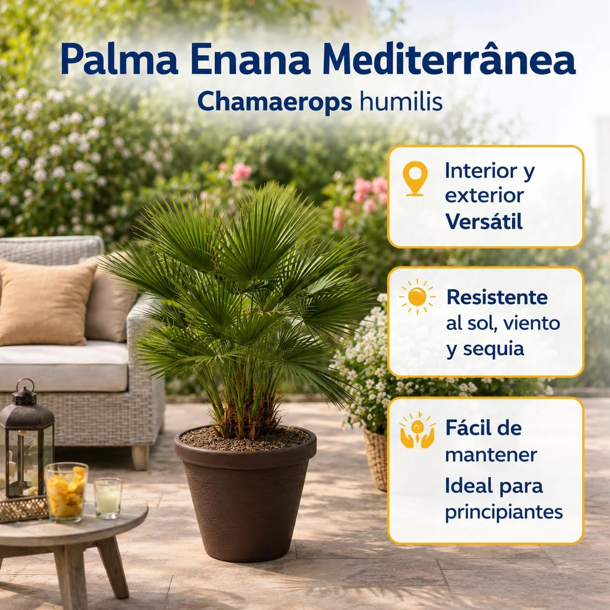 Chamaerops Humilis Palmito Palmera Enana 65-80 cm Maceta Gratis Planta Natural Resistente Interior Exterior Fácil Cuidado Ornamental Mediterránea