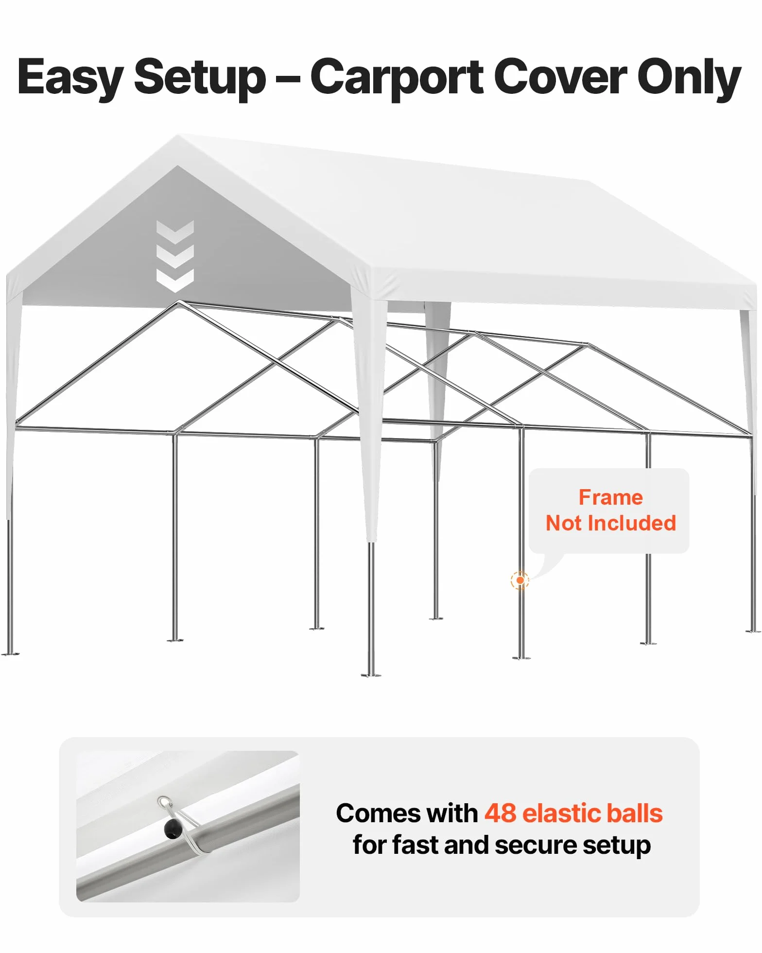 VEVOR Toldo de Repuesto para Cochera 6,09 x 3,65 m, Carpa de Garaje de Polietileno Resistente a los Rayos UV, Blanco
