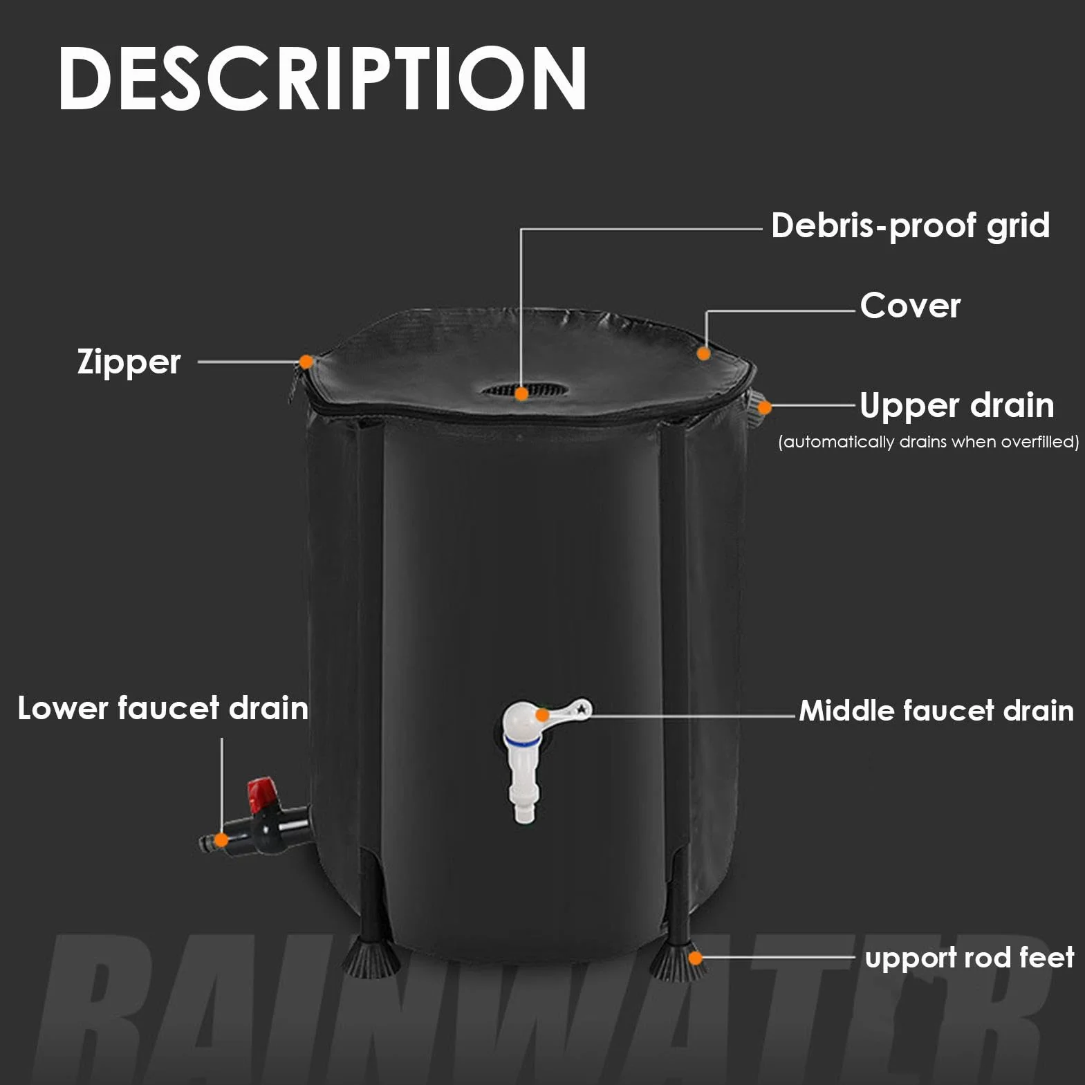 Barril de recolección de agua de lluvia, tanque de almacenamiento de agua de 200 L, colector de agua de recolección de lluvia, barril de lluvia portátil con kit de desbordamiento, almacenamiento de | de 200 L, colector de agua de recolección de lluvia, ba