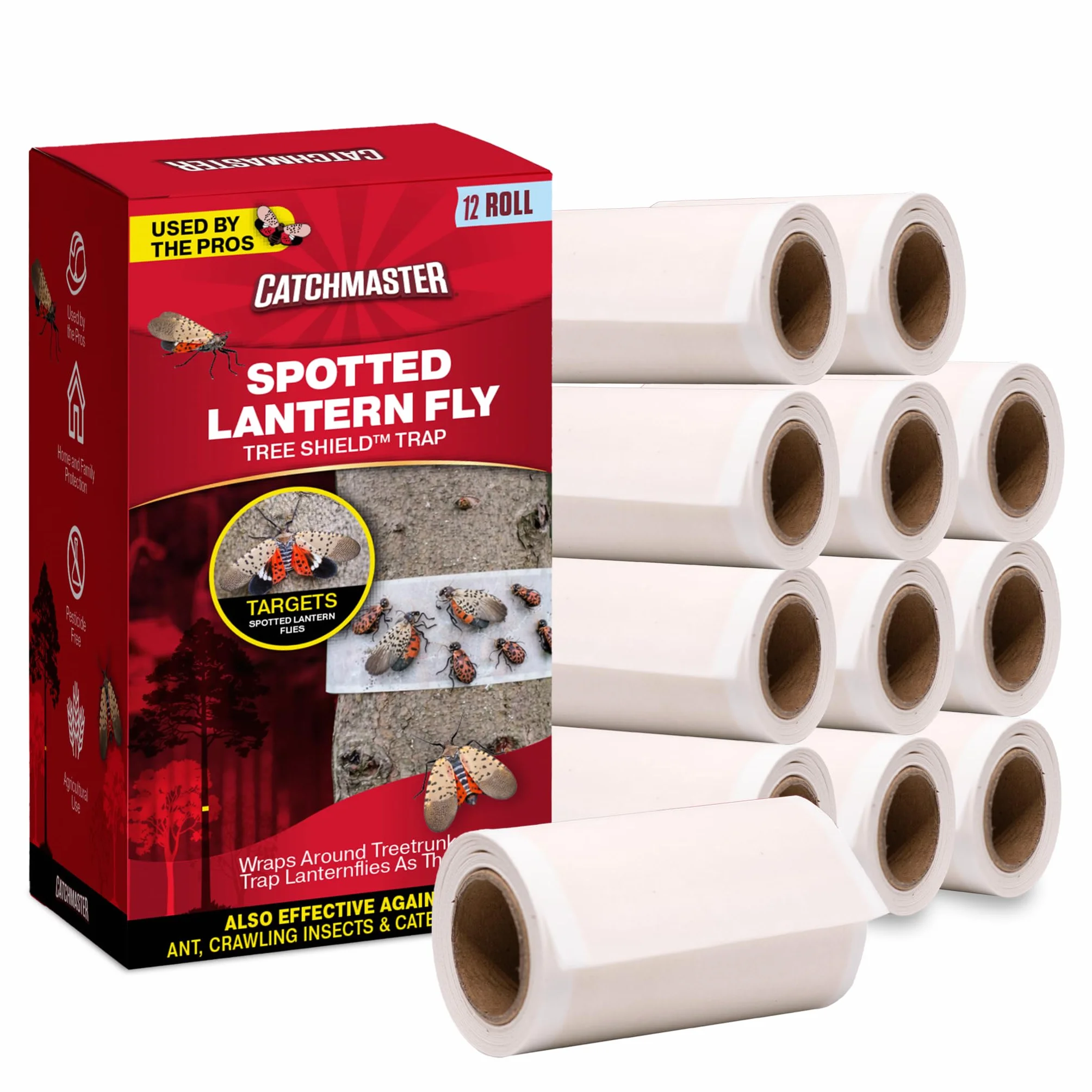 Catchmaster Cinta adhesiva de protección para árboles, rollos de barrera de insectos para árboles, paquete de 12 rollos..