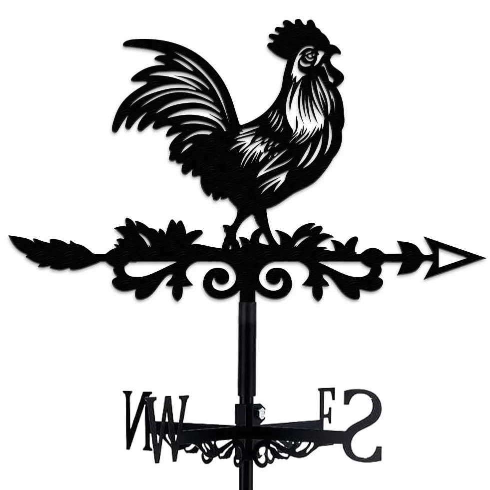 INFUNLY veleta de viento de pollito paleta de metal gallo negro 35 x 27 cm para techo jardín