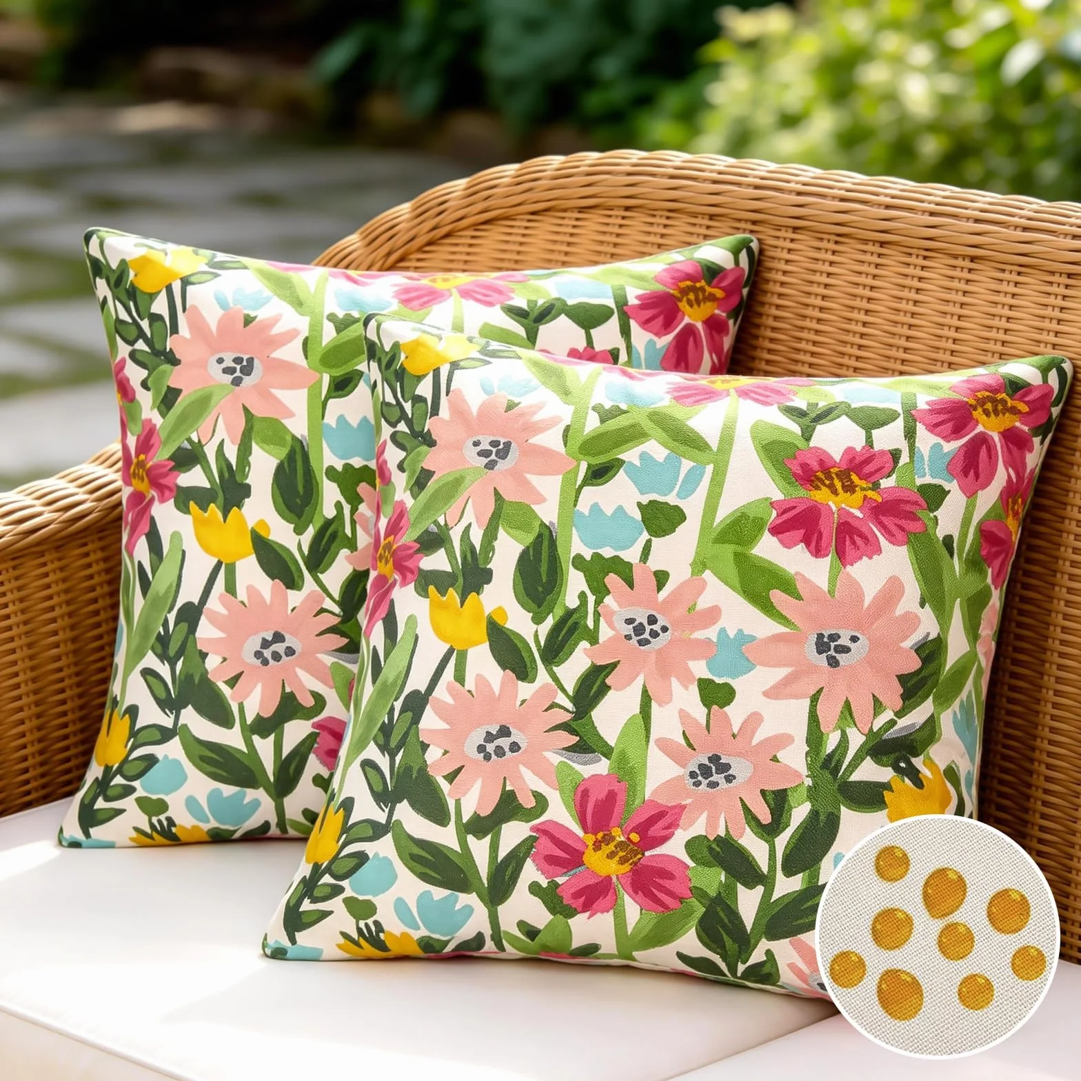 Fundas de cojín impermeables 40x40 cm para exteriores con estampado de flores