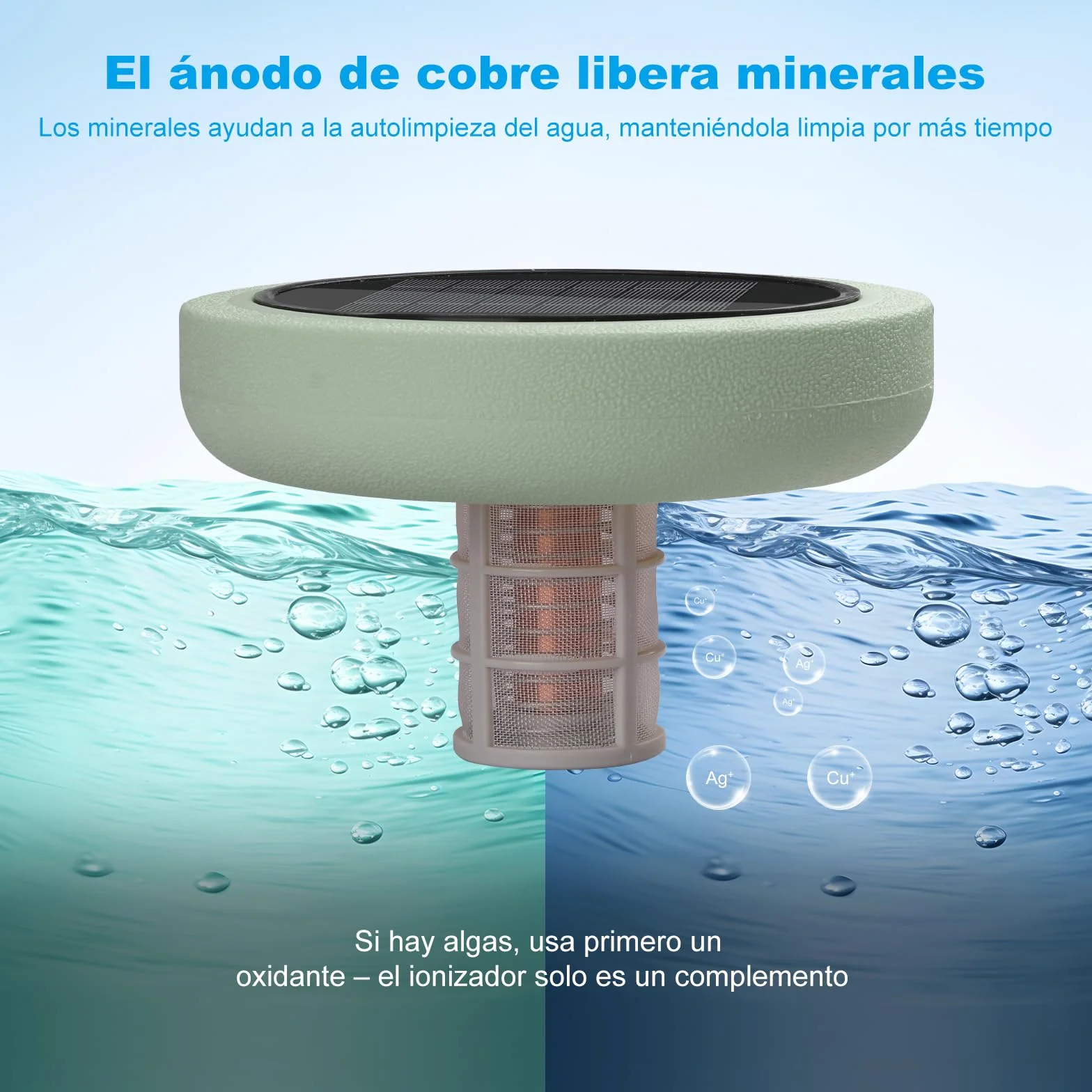 Ionizador Solar para Piscinas Flotante de Cobre Limpiador de Agua hasta 151.400 litros