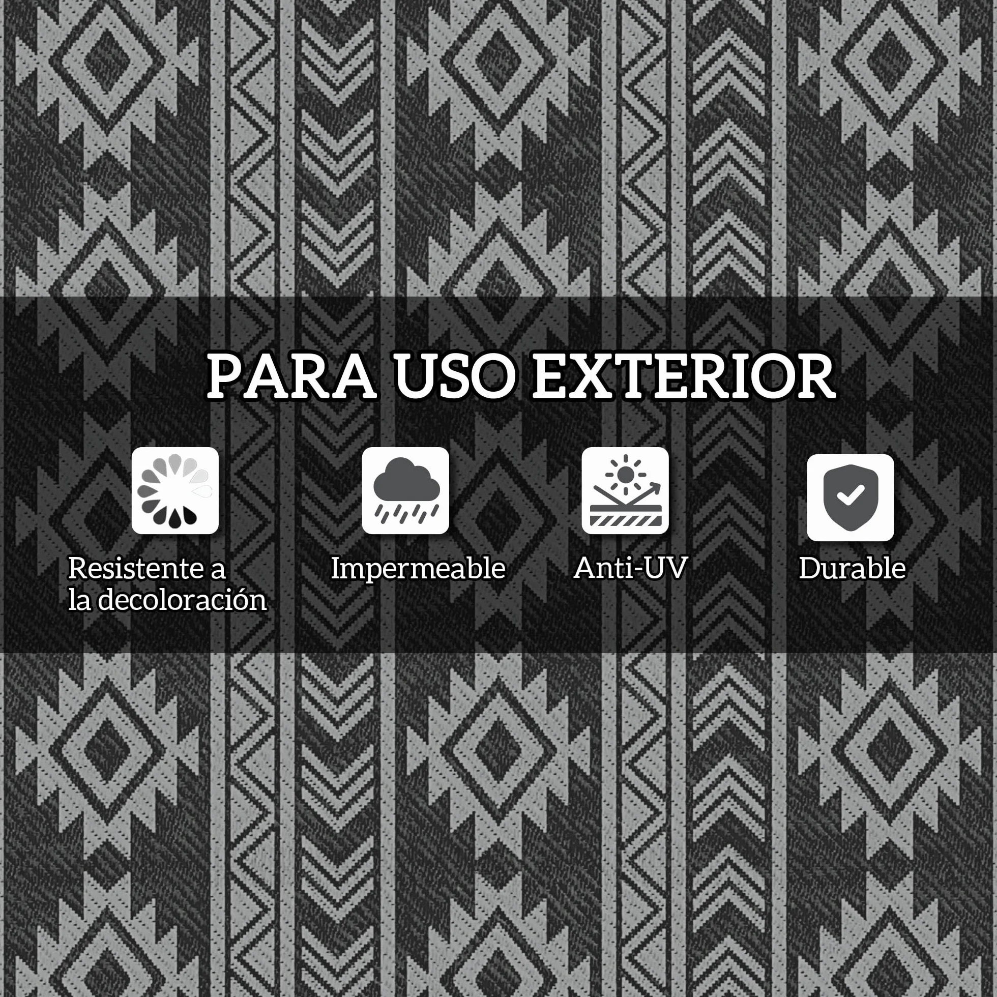 Outsunny Alfombra de Exterior 182x274 cm Reversible Impermeable Anti-UV Terraza Balcón Patio Negro Gris Claro