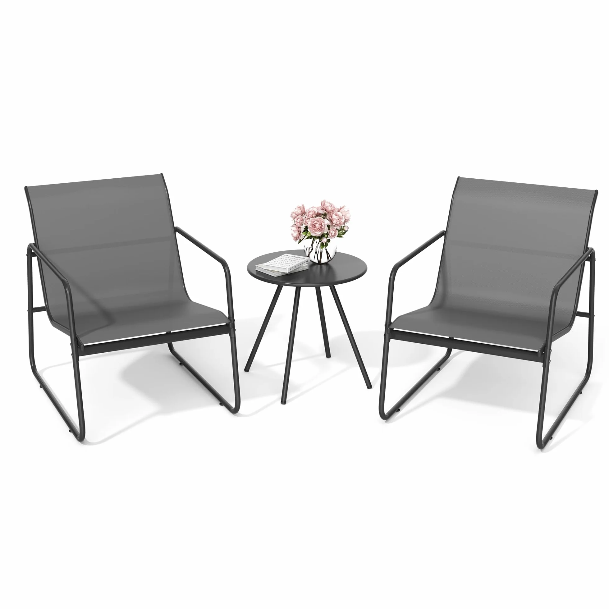 Pamapic Conjunto de Jardín de 3 Piezas, Muebles de Jardín con Mesa y 2 Sillas, Tejido Textilene Transpirable, Gris