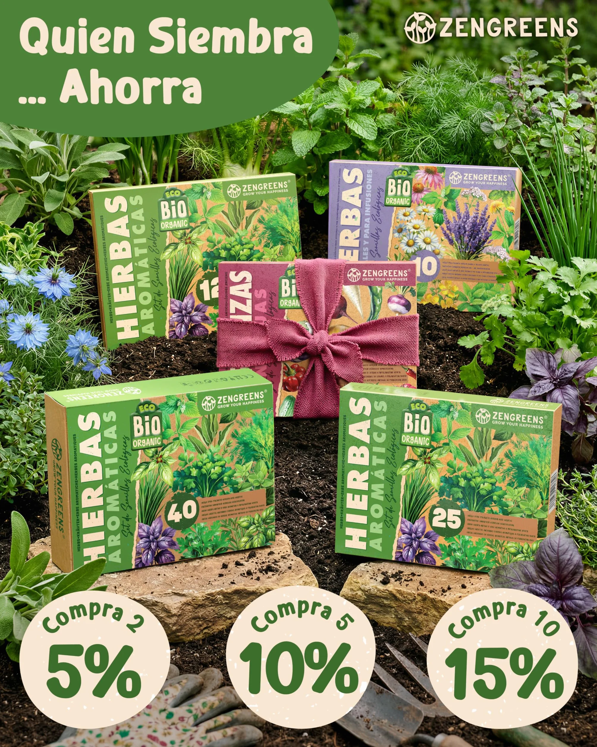 Set de semillas de hierbas aromáticas eco 25 variedades ZenGreens®