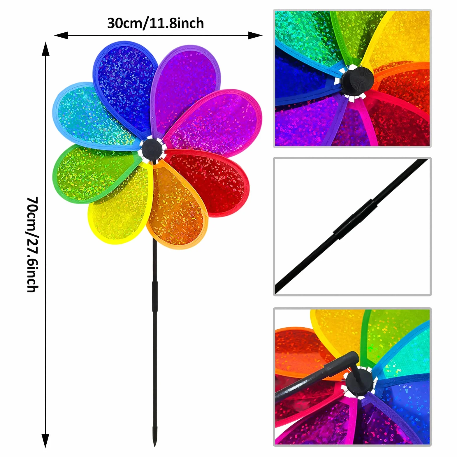 Molino de viento con flores arco iris spinner decoración jardín 4 piezas