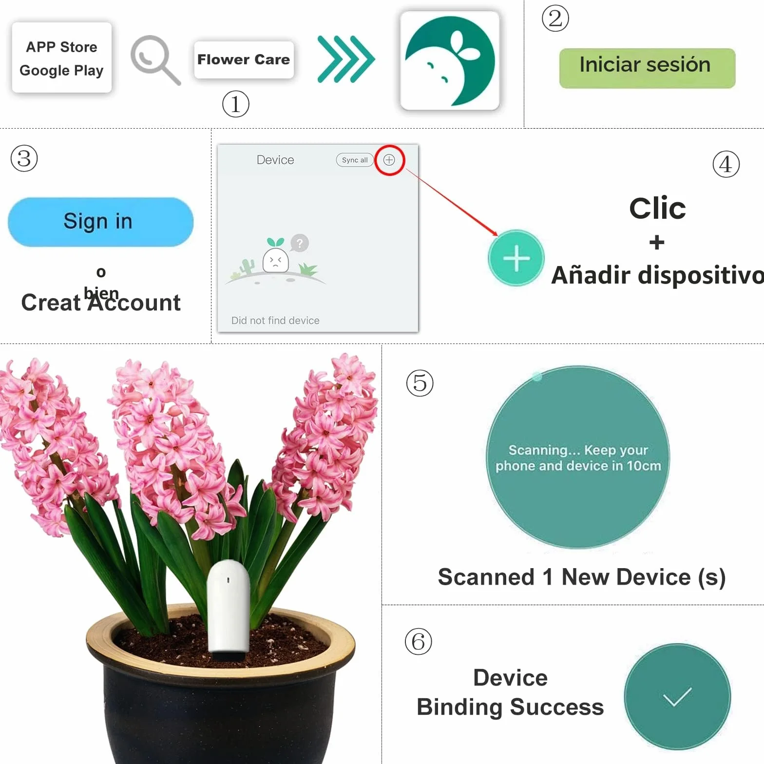 Medidor Humedad Plantas 4 en 1, Higrómetro Digital Inteligente con Monitoreo Humedad/Luz/Fertilidad/Temperatura, Compatible con Mijia APP