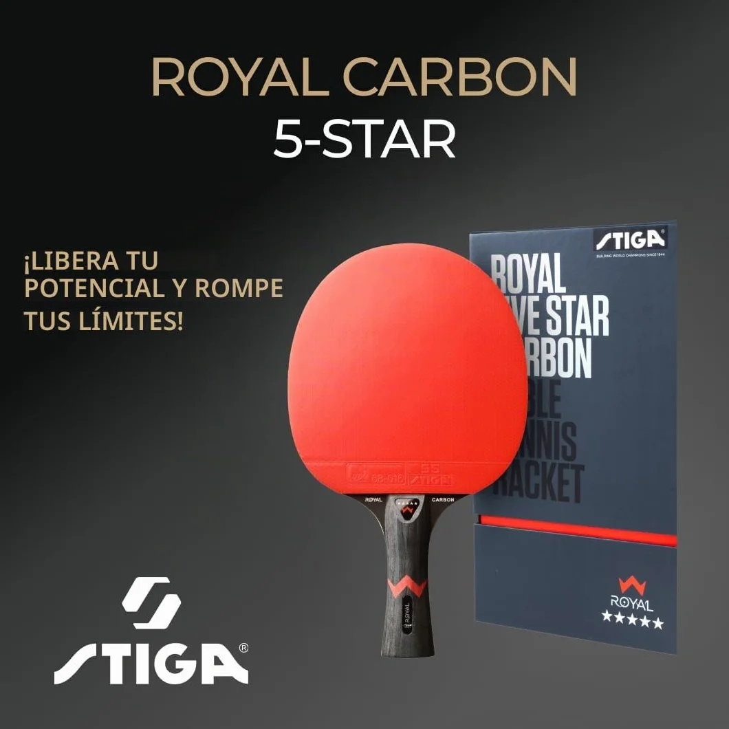 STIGA Royal Carbon Raqueta de Tenis de Mesa 5 Estrellas Profesional Hoja 5 Capas Fibra de Carbono Goma ITTF