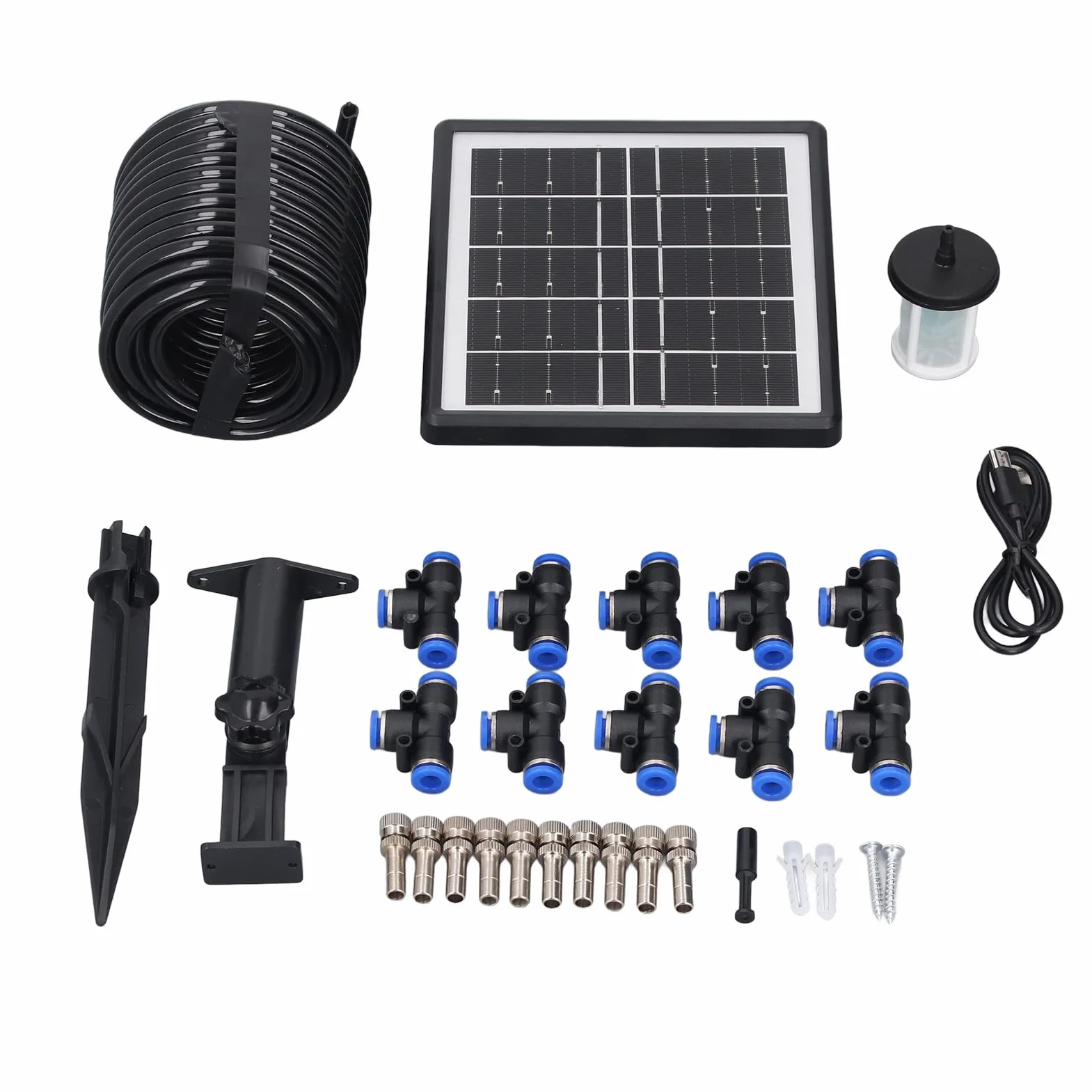 Kit de riego por goteo automático solar, de riego solar con 12 modos de sincronización, batería de 2000 mAh, soporta 10 macetas, IP67 para plantas de interior y exterior,