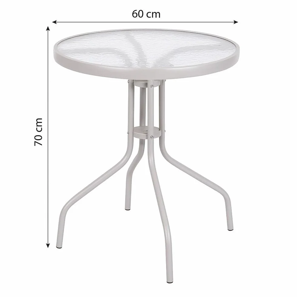 MONTY Conjunto Jardín Exterior Mesa Cristal Templado Ø60cm 2 Sillones Ratan Beige Apilables