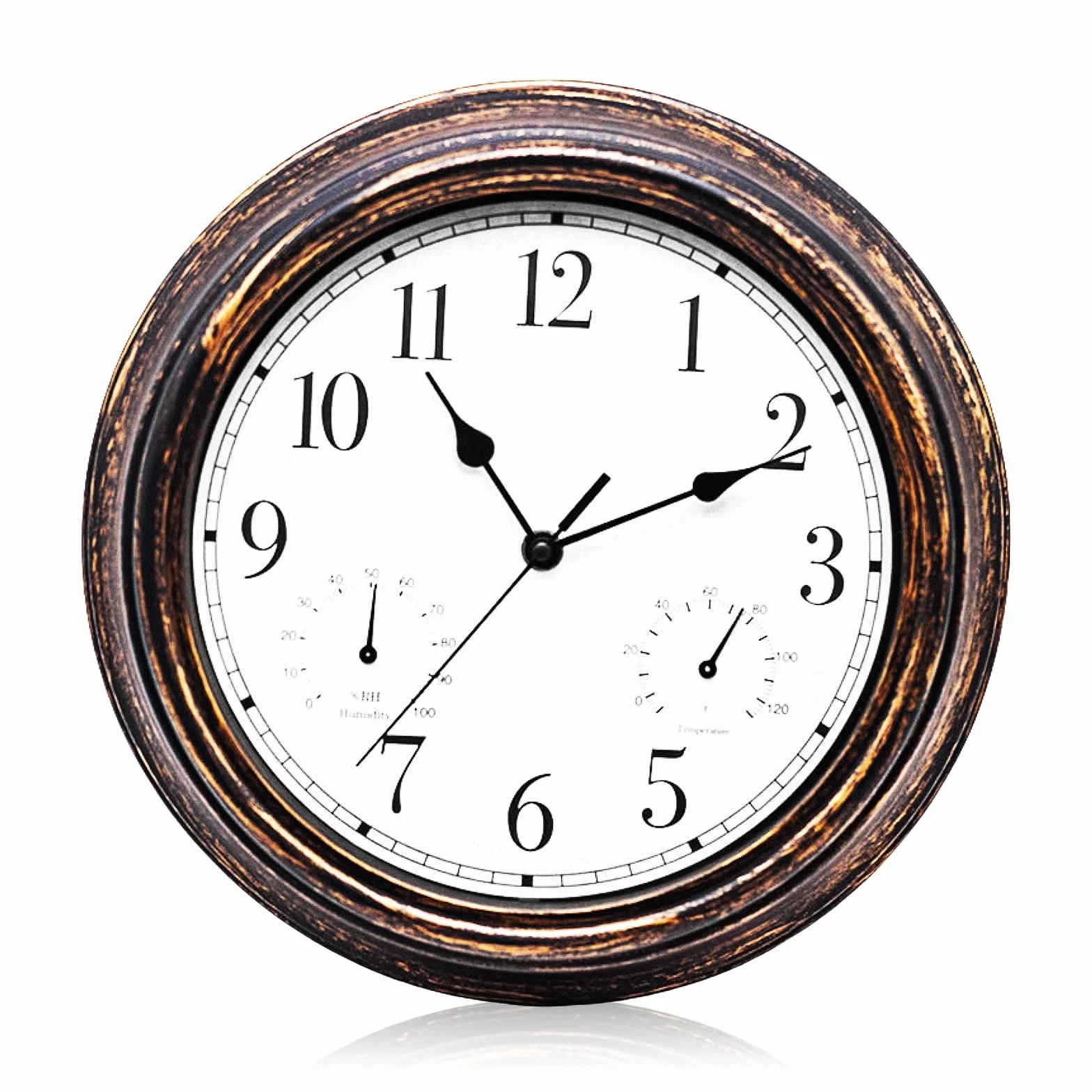12 Pulgadas Reloj De Pared Impermeable Con Termómetro Y Medidor De Humedad Para Jardín Exterior