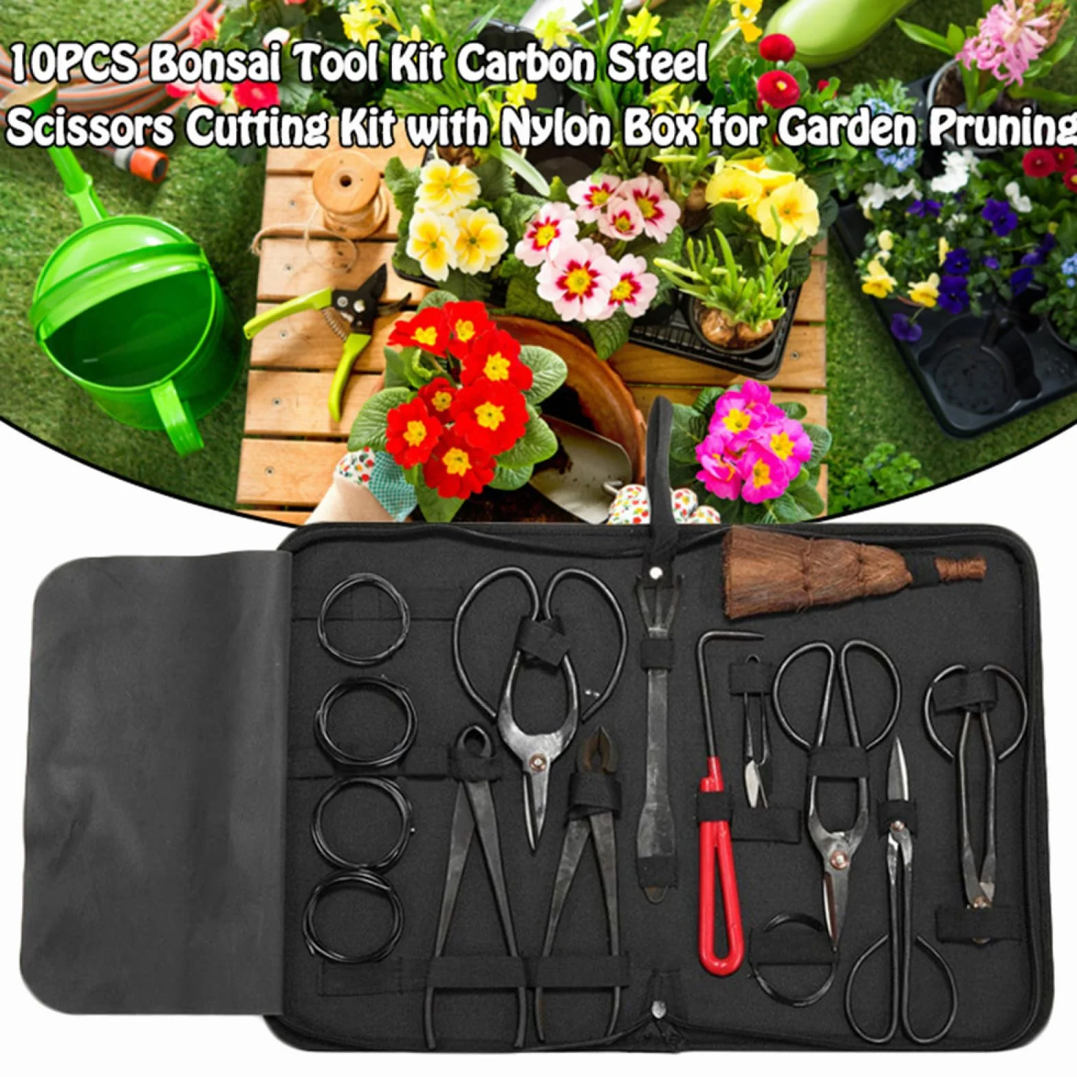 Juego de herramientas de jardín - Kit de poda para plantas de jardín de 10 | piezas con tijeras y de nailon resistente - Herramientas portátiles para el cuidado del jardín suculento para mujeres y