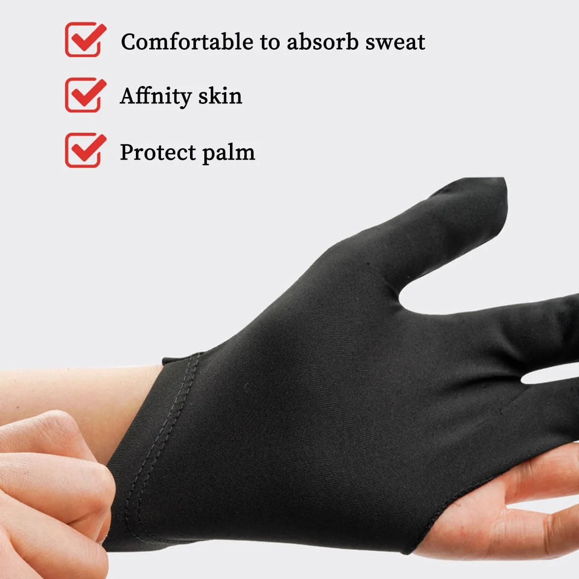 Guante de Billar 3 Dedos Negro Malla Elástico Unisex 8 Unidades