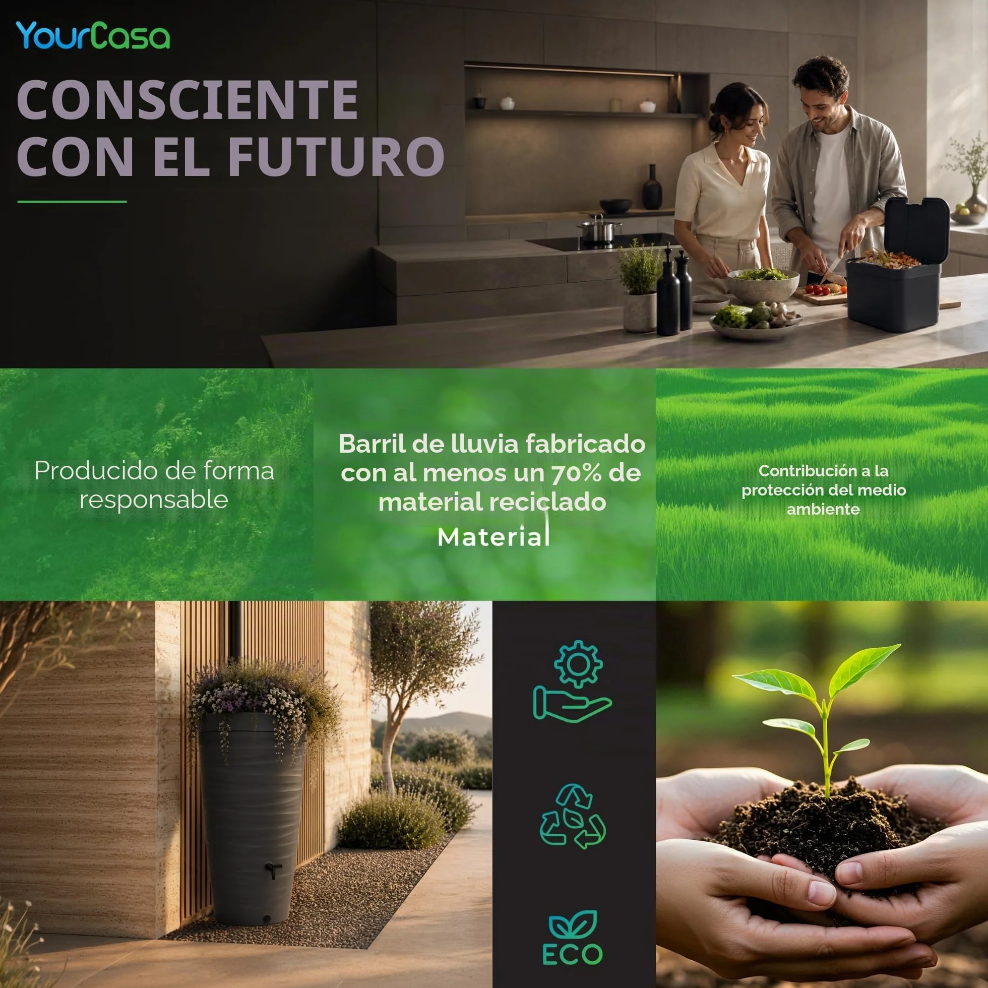 Recuperador de Agua de Lluvia 240 L Con Grifo Depósito de Plástico Diseño de Onda