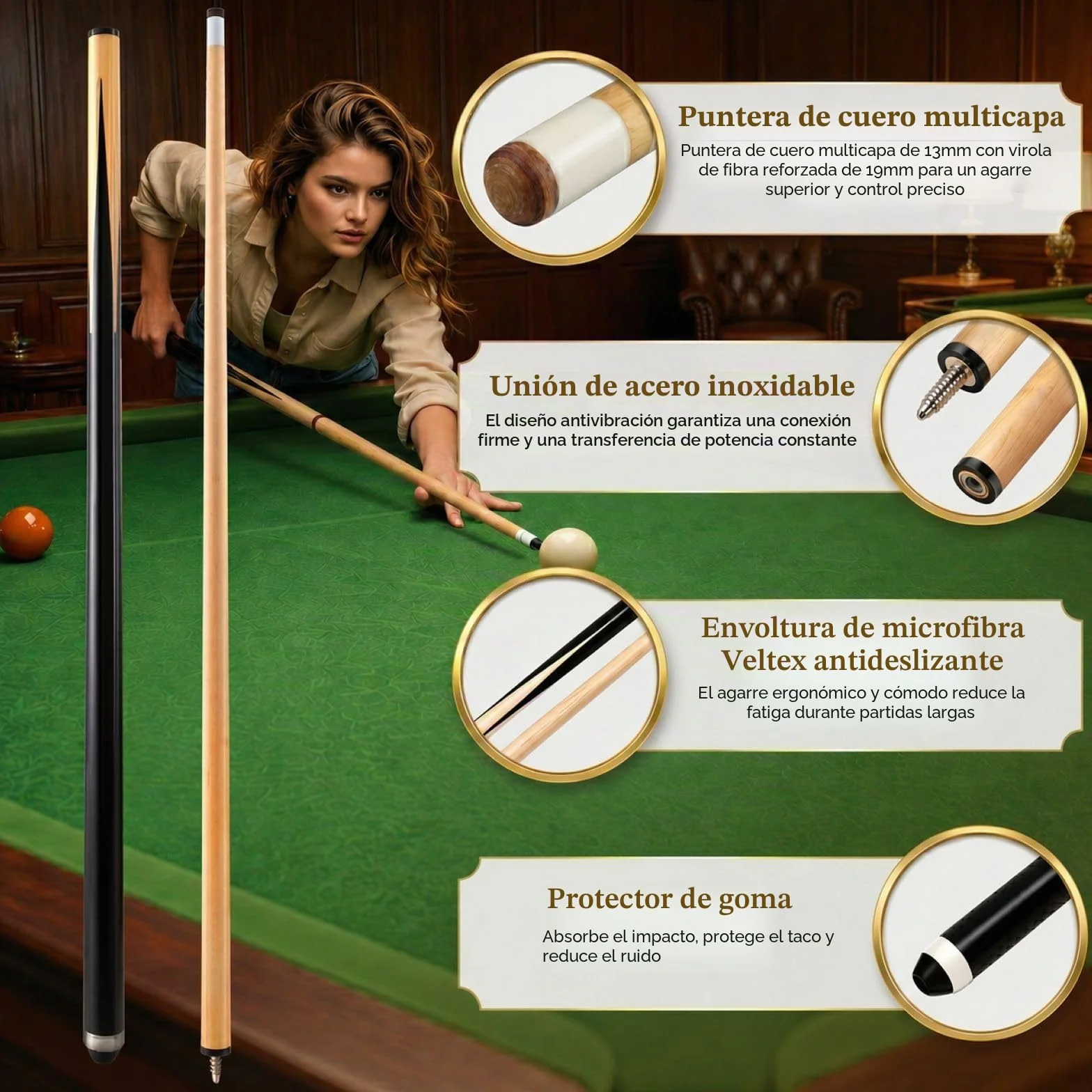 36 Inch 48 Inch 58 Inch Hardwood Pool Cue Stick for Kids Youth Adults House Bar Pool Table