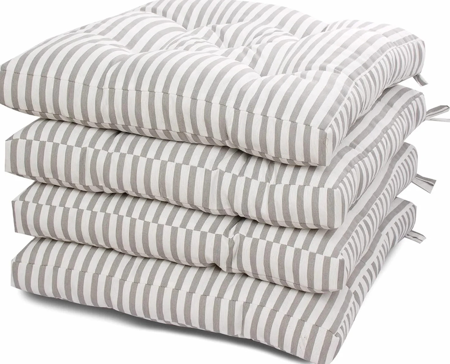 Pack 4 Cojines para Silla 45x45x5 cm Efecto Tridimensional Relleno 100% Poliéster Color Rayas Gris