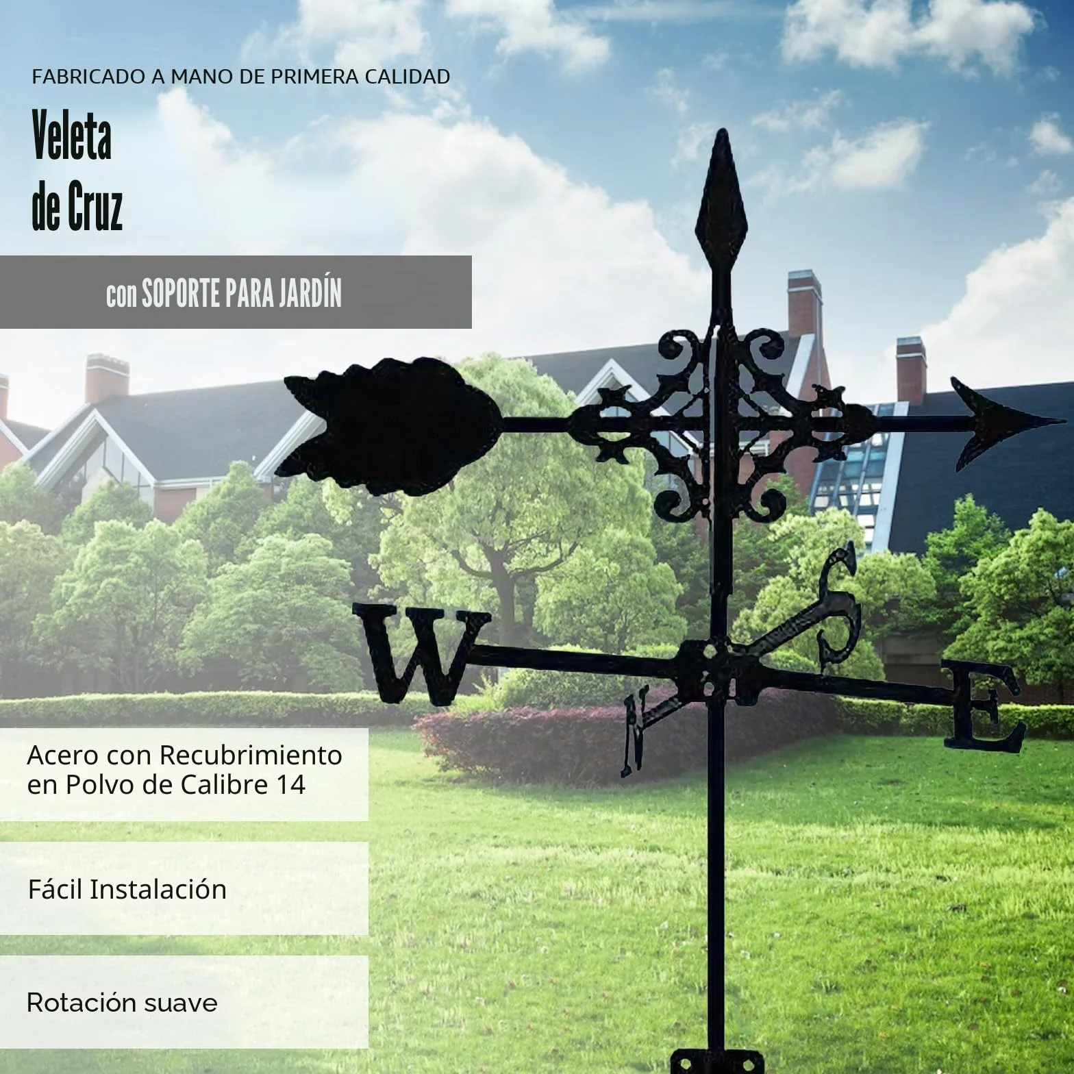 Veleta de metal robusta con soporte para pronóstico del tiempo, decorativa para jardín