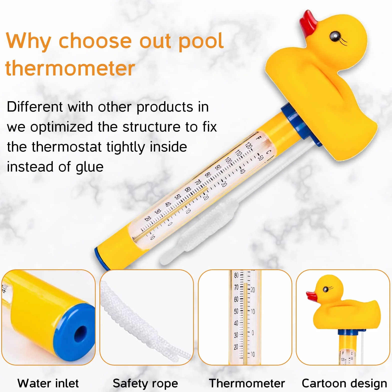 Termómetro flotante para piscina con cuerda, termómetro de temperatura de agua para piscinas, acuarios, estanques