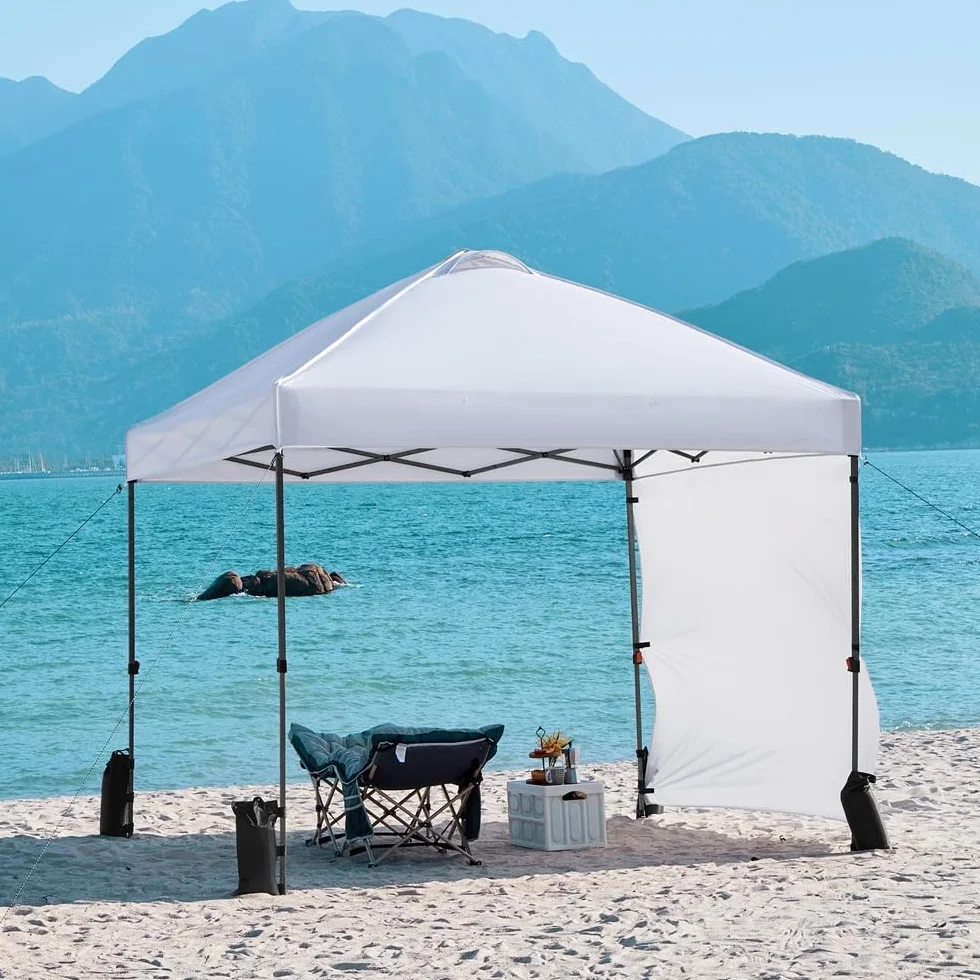 Yaheetech Carpa Plegable 3x3 m Cenador de Jardín con 1 Pared Lateral Altura Ajustable 262-282 cm Gazebo para Exterior Camping Playa Patio Anti-UV Impermeable y Bolsa de Arena